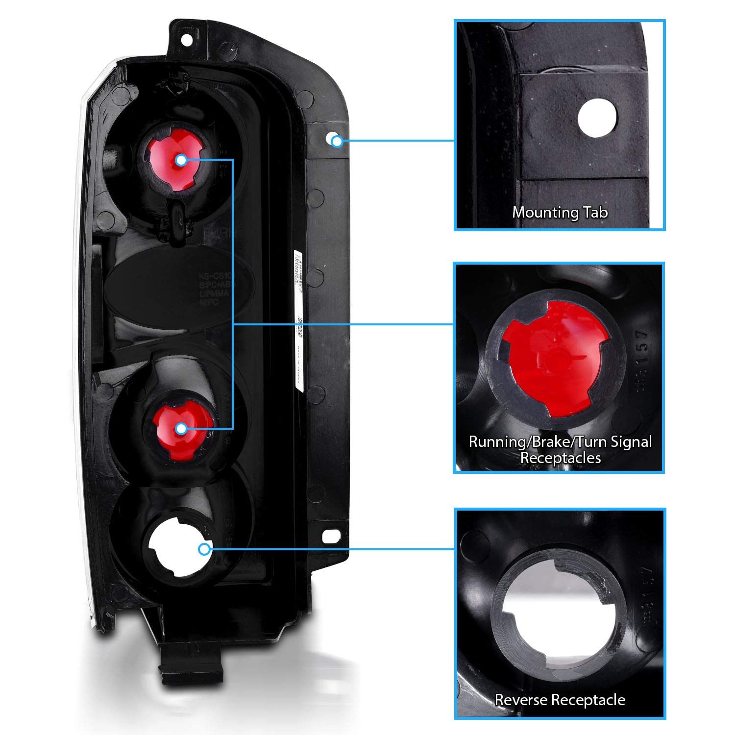 AmeriLite Black Euro Tail Lights for Jeep Cherokee - Left & Right Side Pair - Stylish & Durable Replacement Lights for Off-Road & Night Driving