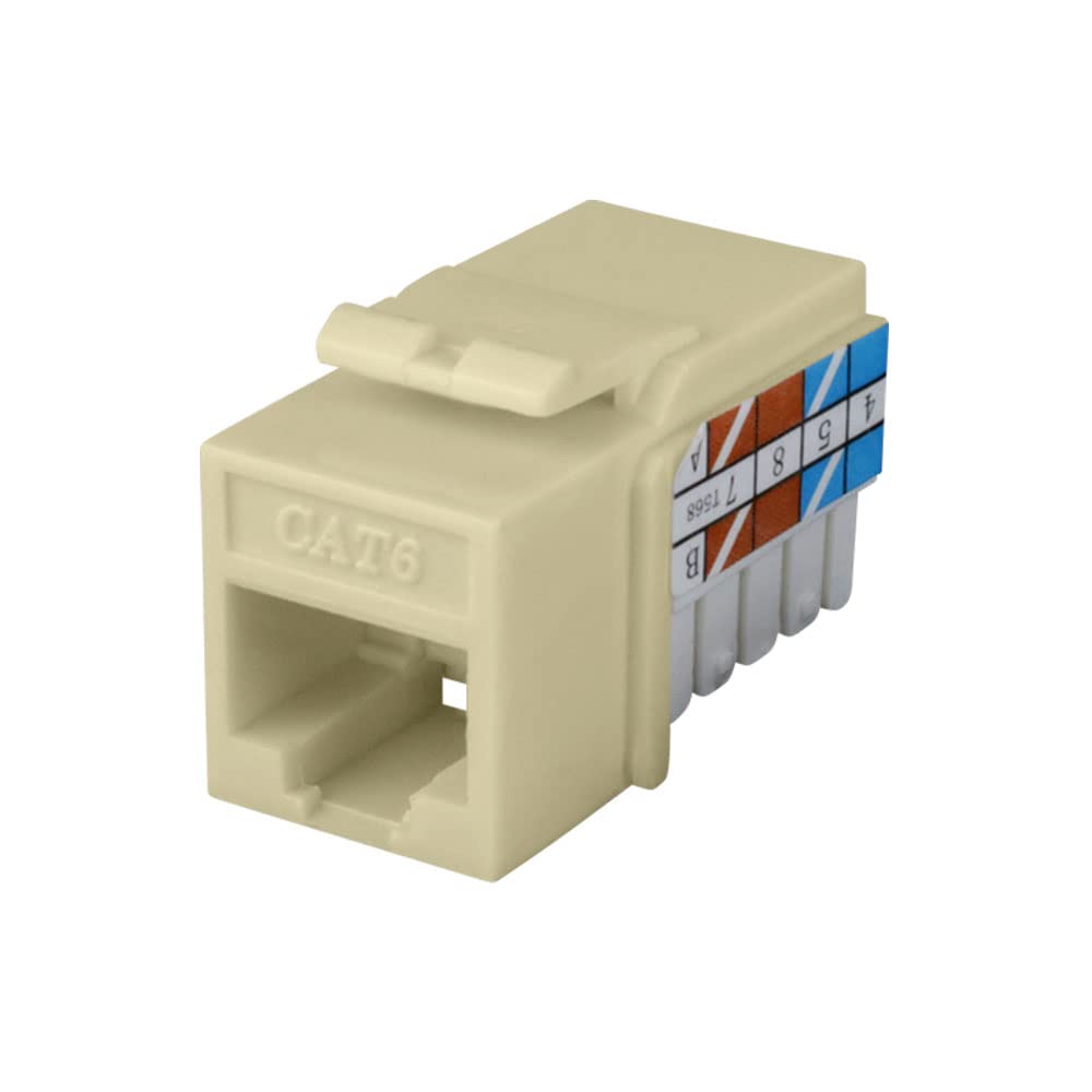 Cat6 Keystone Jack 10-Pack in Ivory - High-Speed Ethernet Network Jack for Home & Office Networking, Wall Plate Installation, and Data Center Use