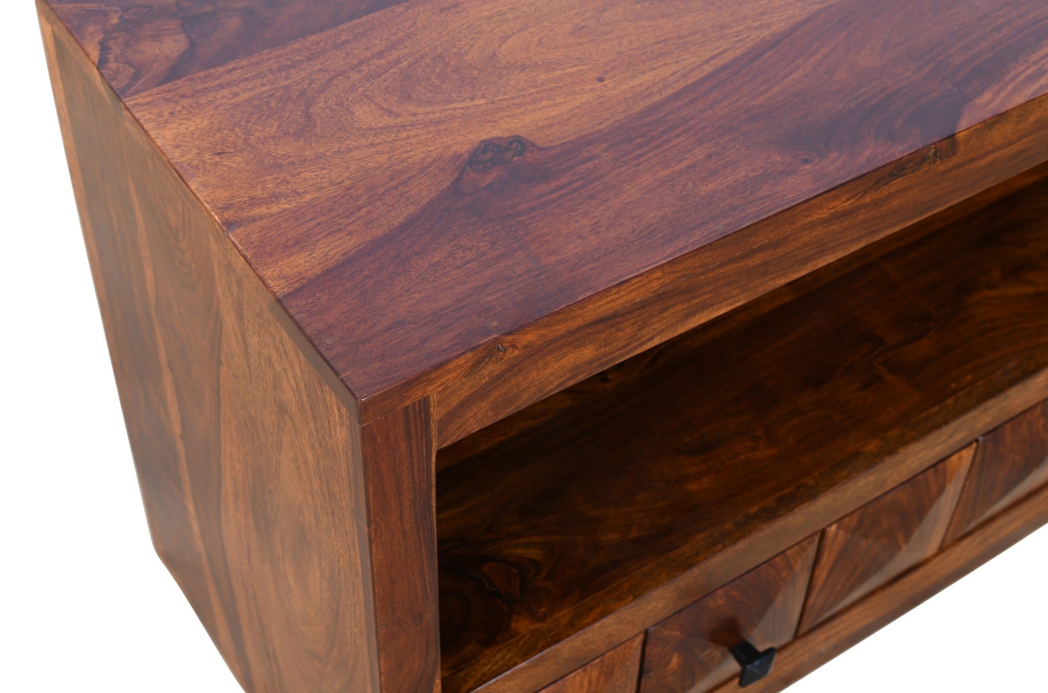Premium Diamond Indian Sheesham Solid Wood TV Stand Entertainment Center - 68.9