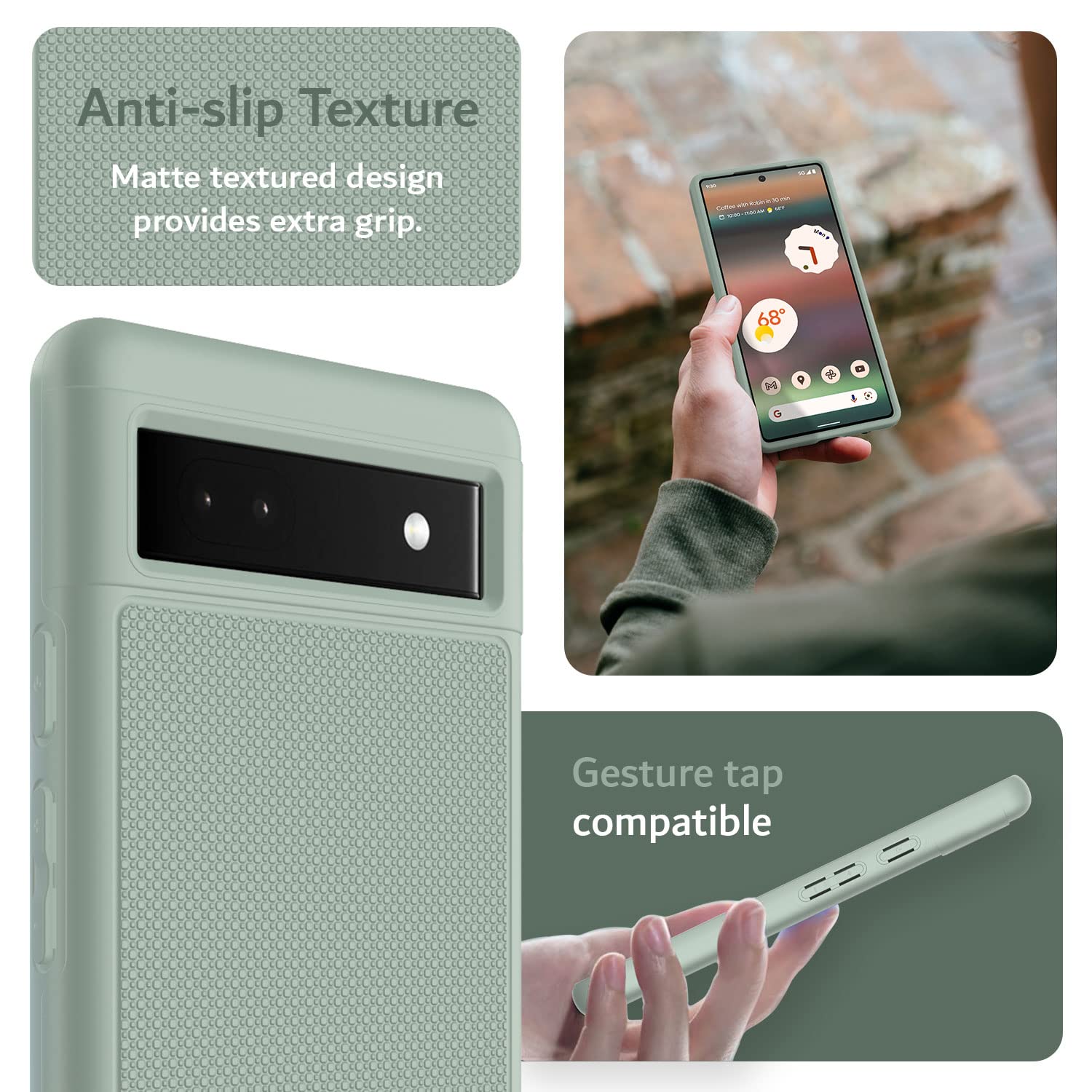 TUDIA MergeGrip Military Grade Protective Case for Google Pixel 6a (2022) - Dual Layer Shockproof, Slim & Non-Slip Heavy Duty Phone Cover - Green Lily | Perfect for Outdoor Activities, Work & Daily Protection