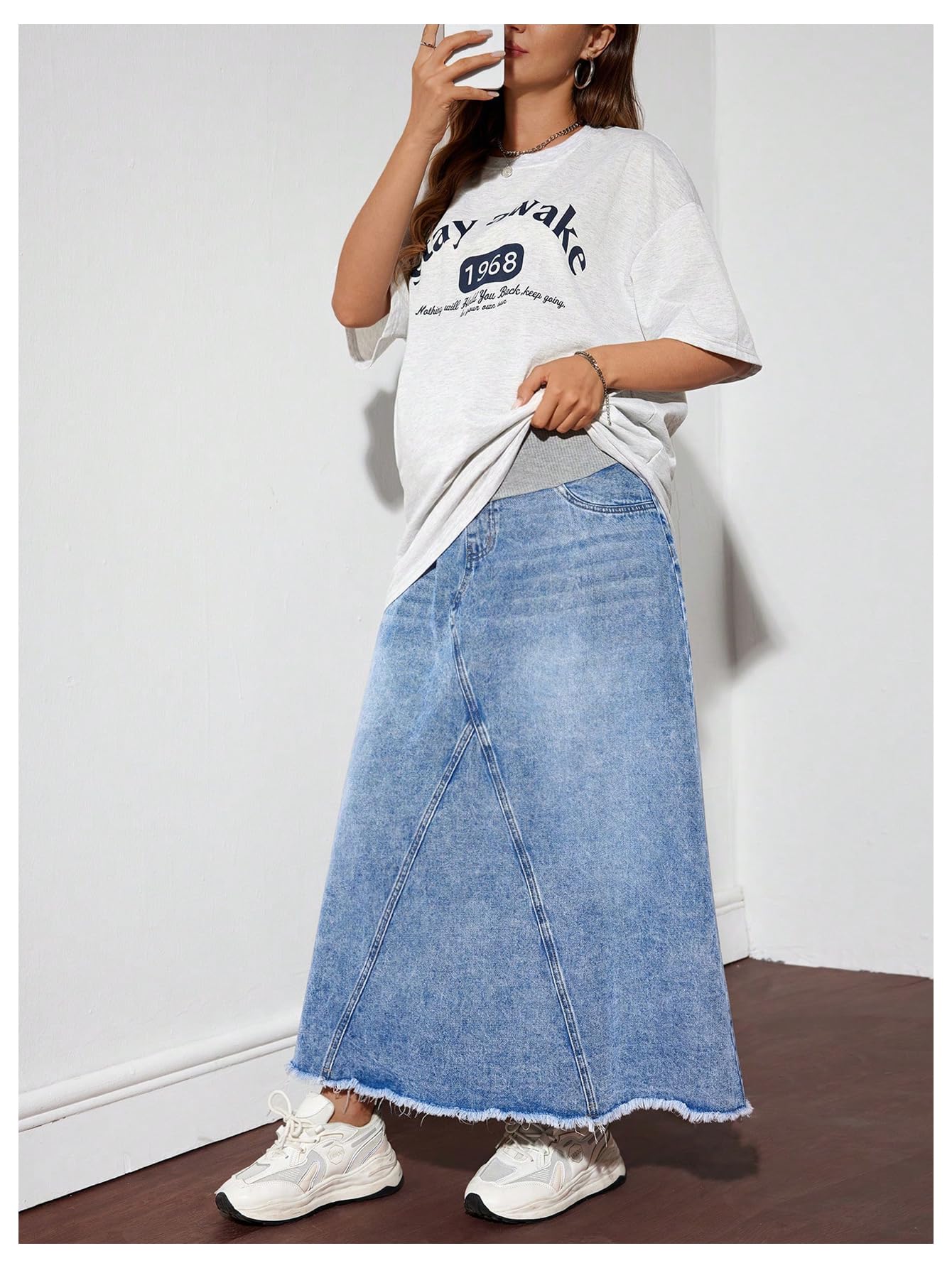 Stylish Women's Maternity Denim Skirt - High Waisted A-Line Maxi Jean Skirt for Pregnancy | Comfortable & Fashionable for Work, Casual Outings & Special Occasions
