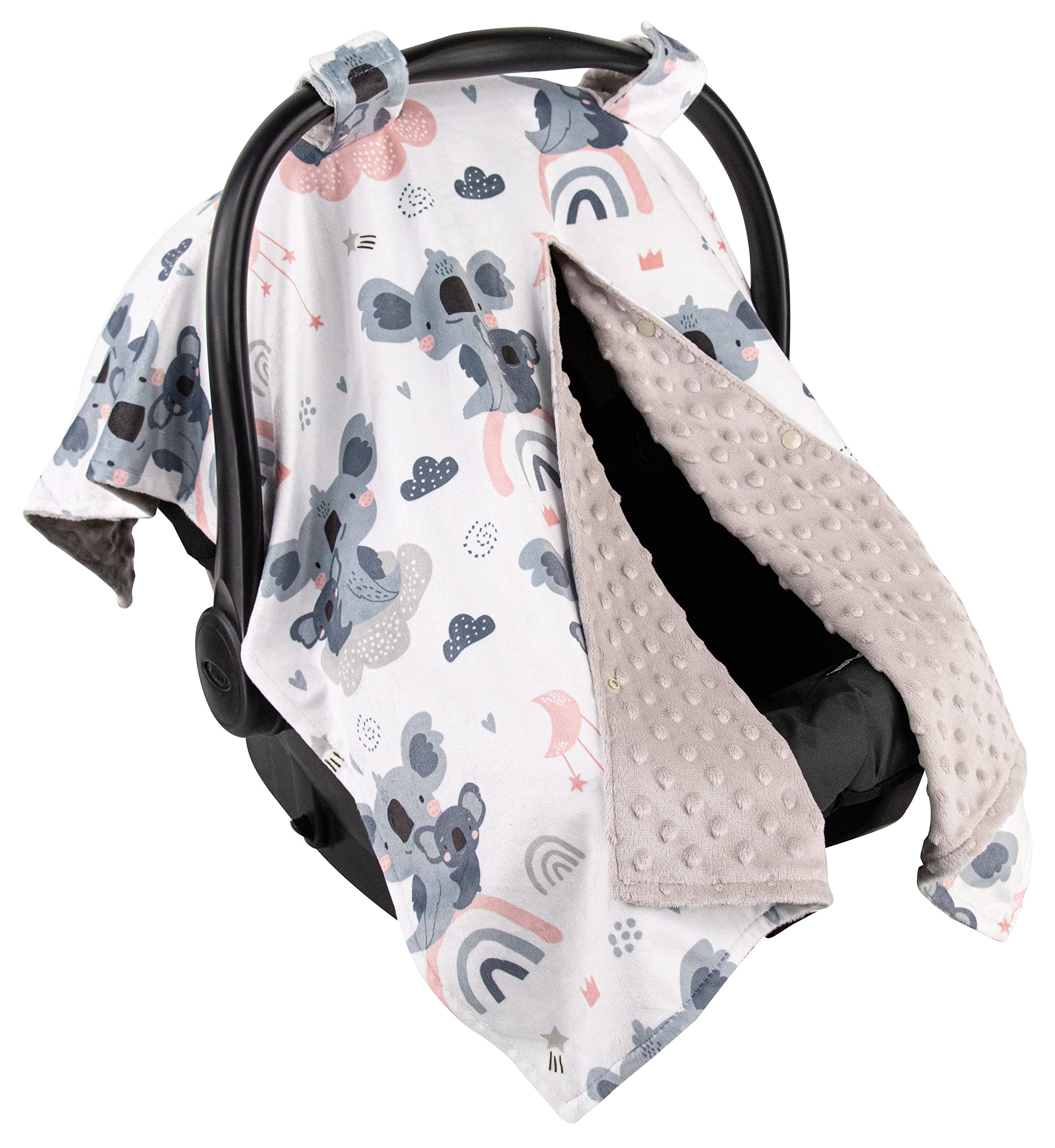 Premium Minky Baby Car Seat Cover - Soft Koala & Rainbow Design, 40