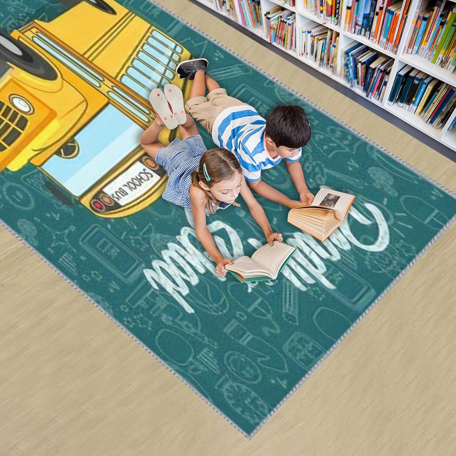 Extra Large 5x8 ft Kids Play Area Rug with 3D Yellow School Bus Design - Non-Slip Nursery Carpet for Boys & Girls, Perfect for Bedroom, Playroom & Classroom Decor - Ideal for Learning, Playing & Welcoming New School Year