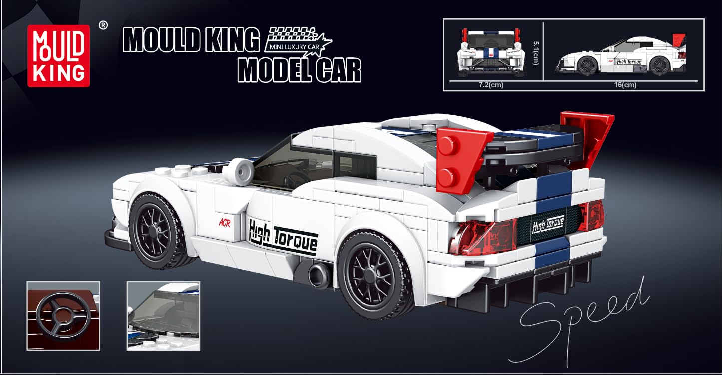 Mould King Speed Champion Viper Model Car Building Kit - 388PCS Sports Race Car Set with Display Case for Adults & Kids Age 8+ | DIY Construction Toy for Home Decoration, Gift & Collectible Display