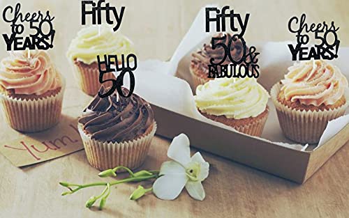 24 Pcs 50th Birthday Cupcake Toppers Set - Hello 50, Fifty, Cheers to 50 Years & Fabulous Designs for Birthday, Wedding & Anniversary Party Decorations - Perfect for Milestone Celebrations and Special Events