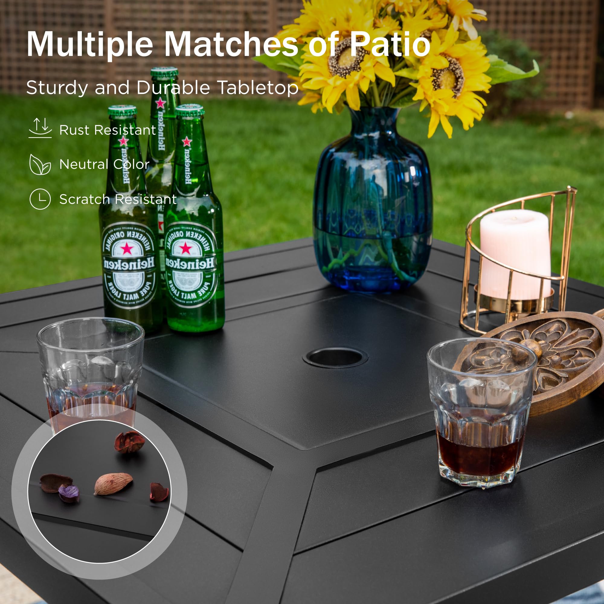 PHI VILLA 32x32 Inch Square Outdoor Patio Bar Table for 4 People - Durable Steel Frame Mesh Design - Perfect for Backyard, Garden, Deck & Poolside Dining - Weather-Resistant Outdoor Furniture for Entertaining