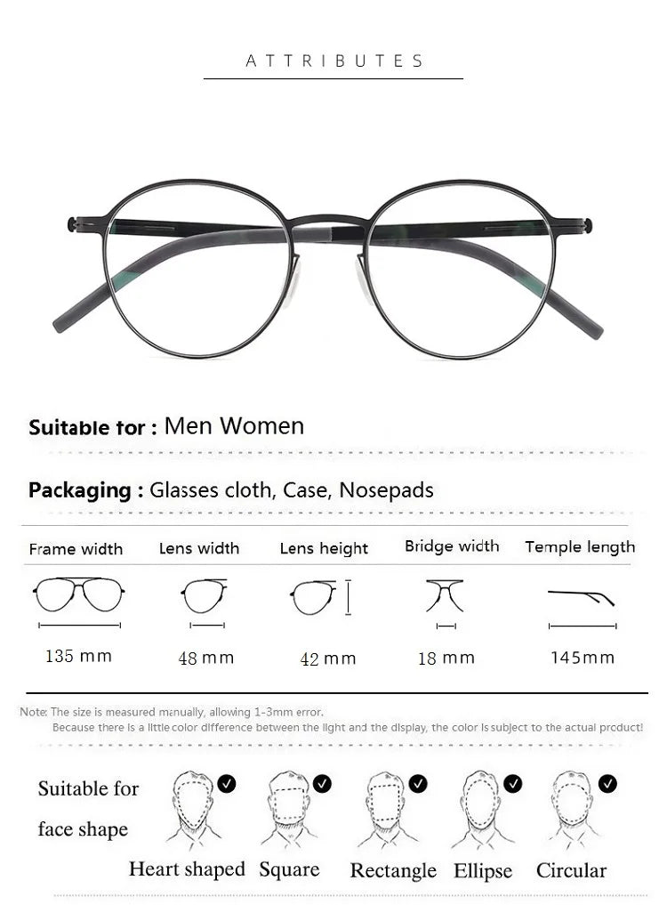 Aimee Unisex Full Rim Round Screwless Stainless Steel Eyeglasses Frame 25408 - Lightweight & Durable Glasses for Men & Women - Perfect for Reading, Working & Daily Wear
