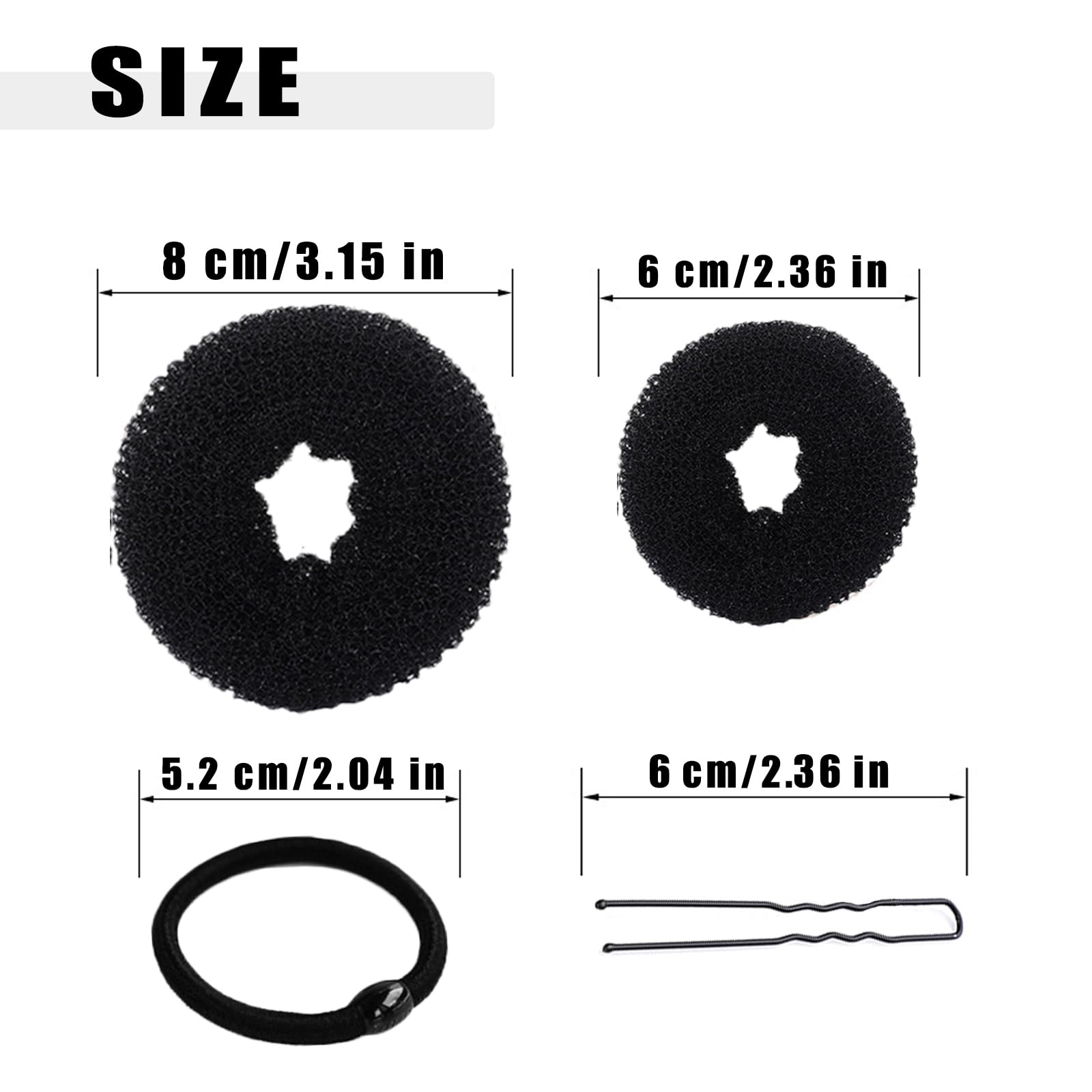 10 Pcs Hair Bun Maker Set - Donut Bun Maker for Women & Kids (5 Medium & 5 Small) with Elastic Hair Ties & Hair Pins - Perfect for Ballet, Dance, Work & Everyday Hairstyles (Black)