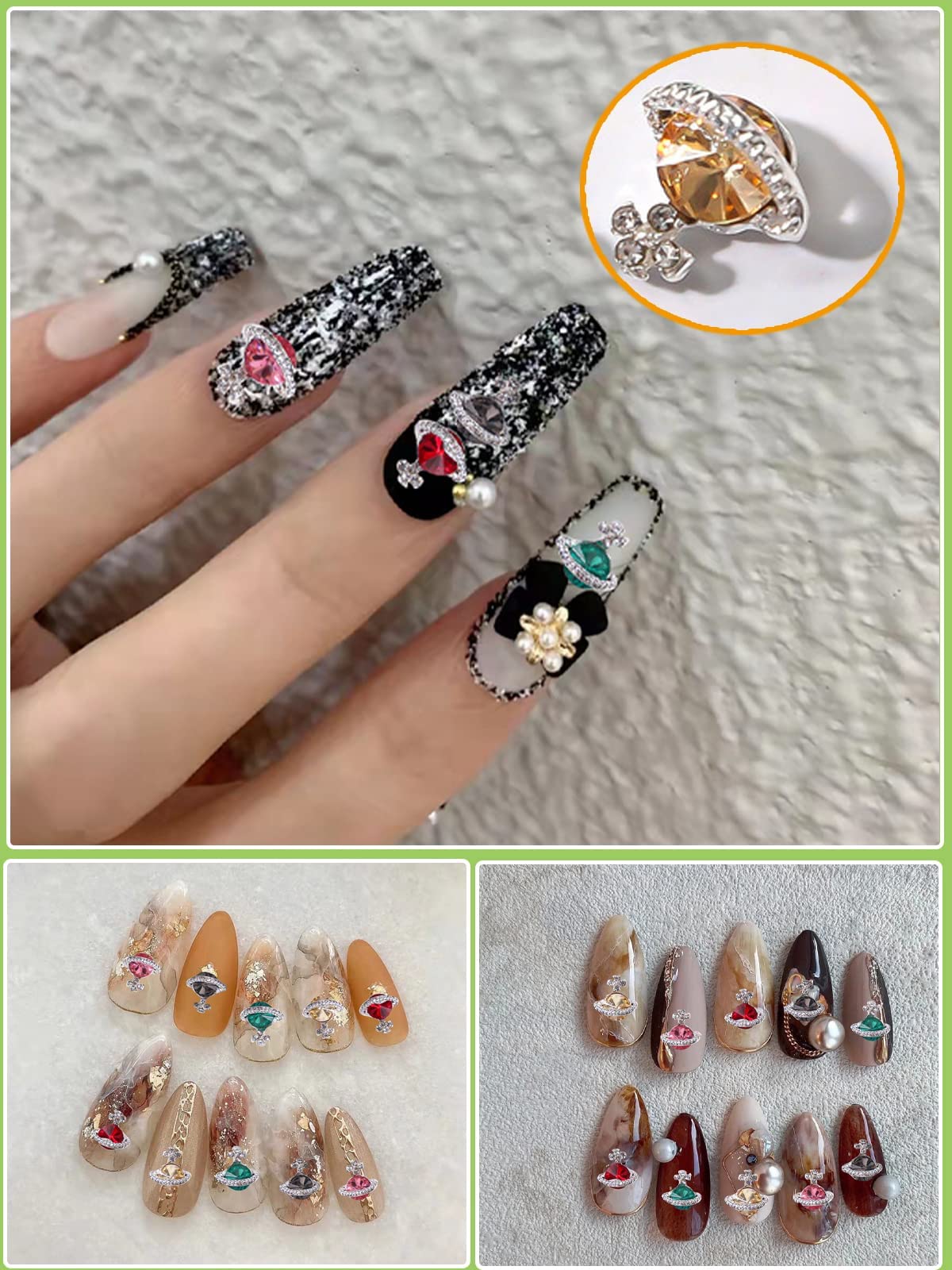50Pcs 3D Nail Rhinestones - HOINCO Nail Art Decorations with Glitter for Women & Girls | DIY Nail Art, Jewelry Making, Craft Projects | Perfect for Parties, Weddings, Salon & Home Nail Designs
