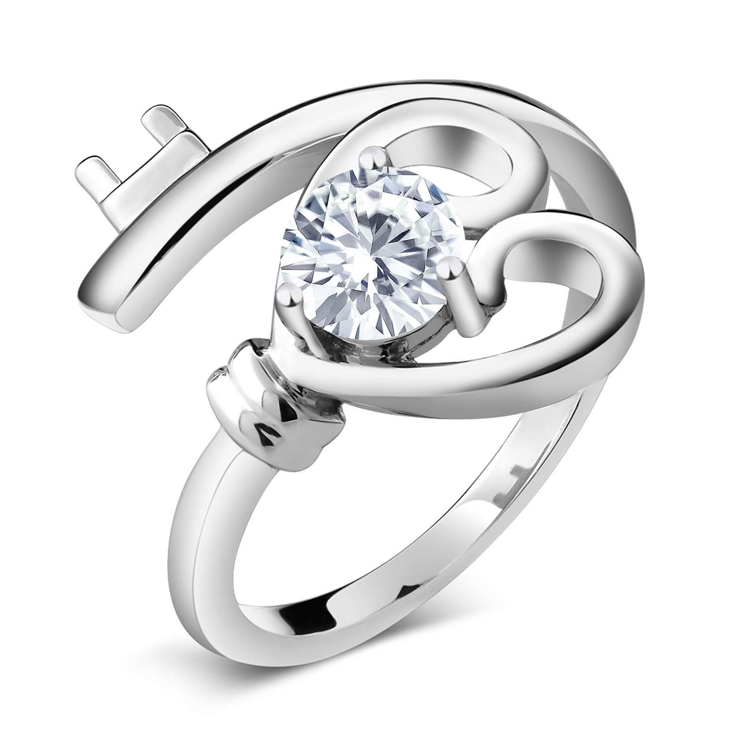 0.50 Ct Round G-H Lab Grown Diamond Heart Key Ring in 925 Sterling Silver - Perfect Gift for Anniversary, Valentine's Day & Special Occasions