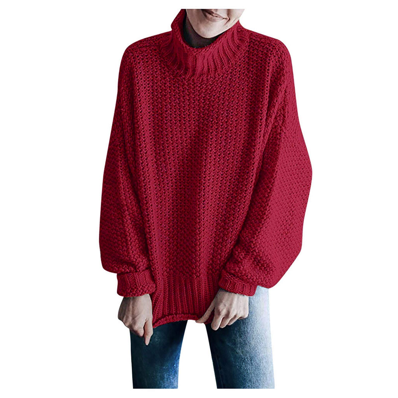 Women's Oversized Turtleneck Sweater - Long Batwing Sleeve Asymmetric Hem Chunky Knit Pullover Top for Fall/Winter | Casual Wear, Office Outfits & Holiday Fashion