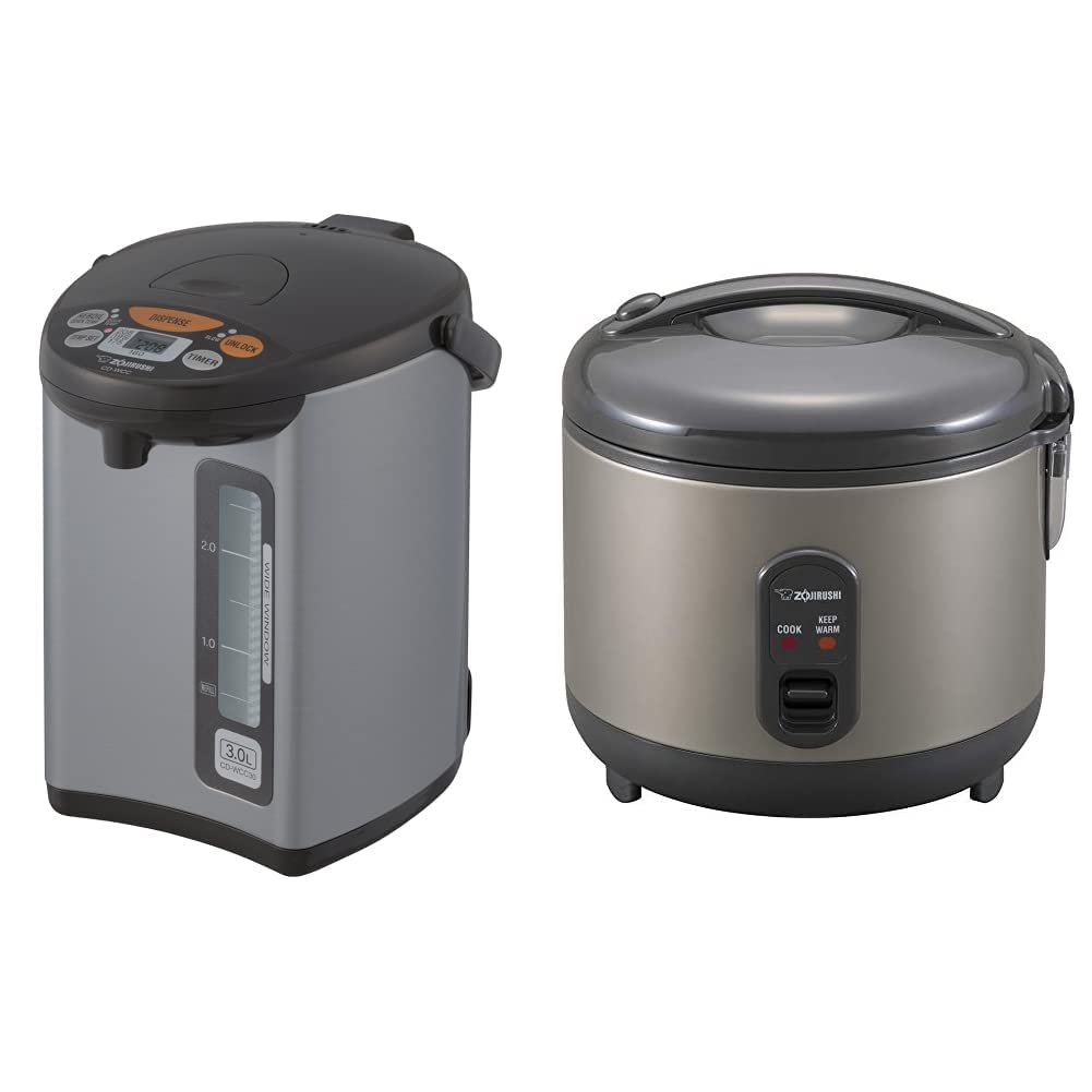 Zojirushi CD-WCC30 Micom Electric Water Boiler & Warmer (3L, Silver) and NS-RPC10HM Rice Cooker (5.5-Cup Uncooked, Metallic Gray) - Perfect for Home, Office & Kitchen Use