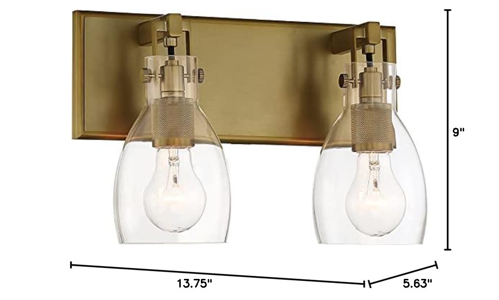 Minka Lavery 2272-695 Tiberia 2-Light Vanity Light Fixture, 120W Soft Brass Finish - Perfect for Bathroom Makeup Mirror Lighting & Bedroom Dressing Area