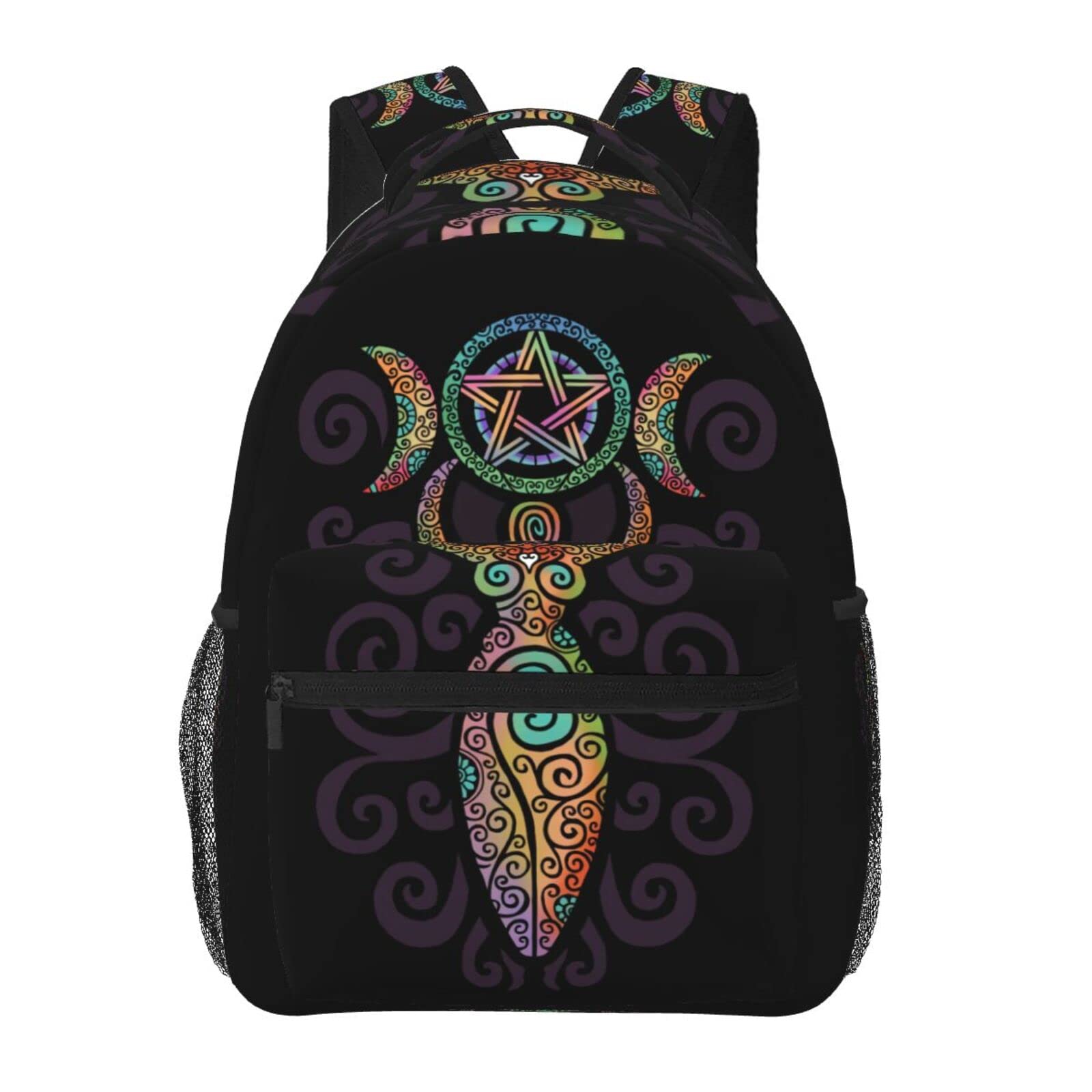 Wicca Triple Moon Gaia Themed Backpack - Unisex Casual Daypack for Men, Women & Teens - Durable School, College, Laptop, Hiking & Travel Bookbag - Perfect for Wiccan Practitioners, Nature Lovers & Outdoor Adventures