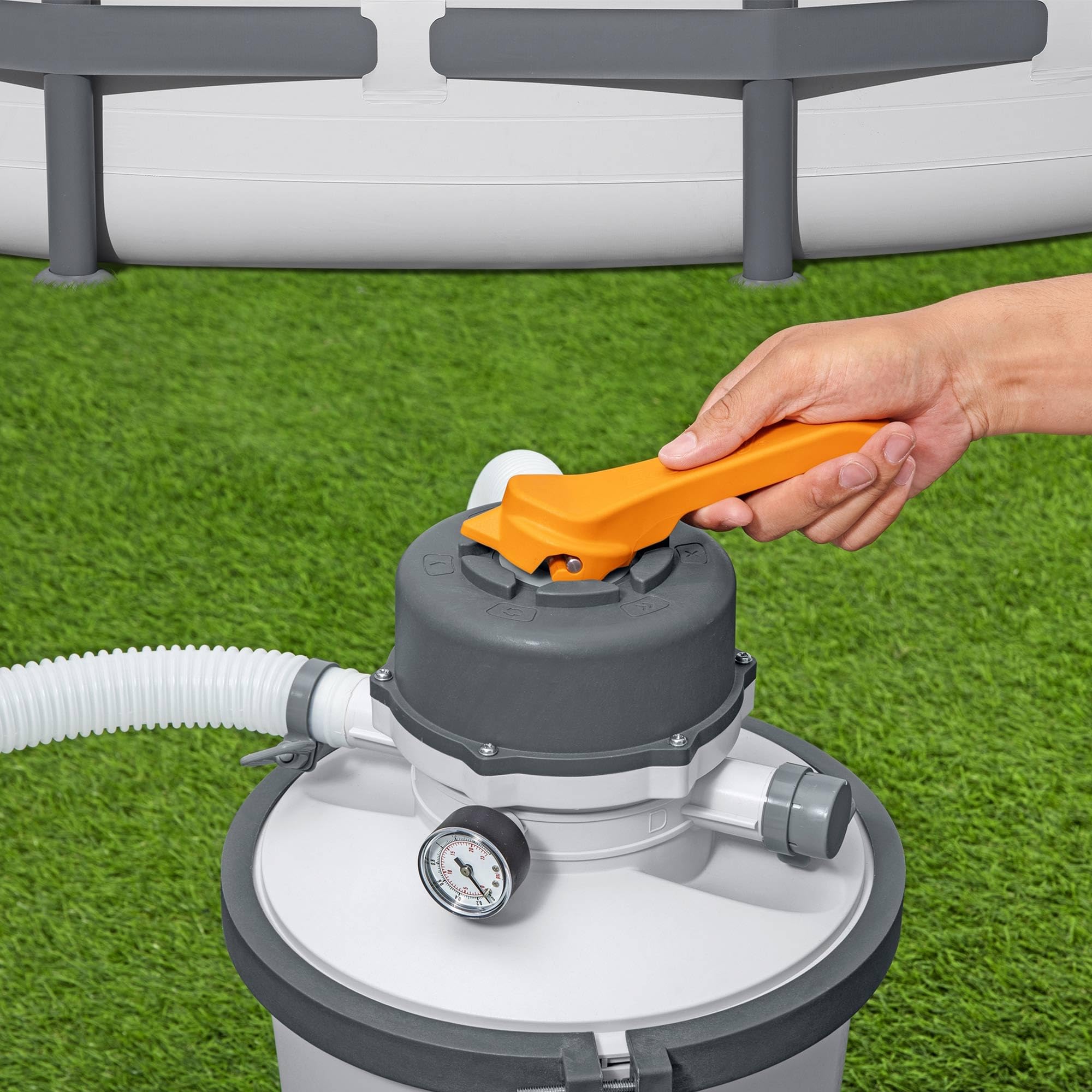 Bestway Flowclear 800 Gallon Sand Filter Pump for Above Ground Pools - Includes ChemConnect Chemical Dispenser, Pre-Filter Strainer & Top Flange Clamp - Easy Maintenance & Crystal Clear Water - Perfect for Backyard, Inflatable & Frame Pools (White)
