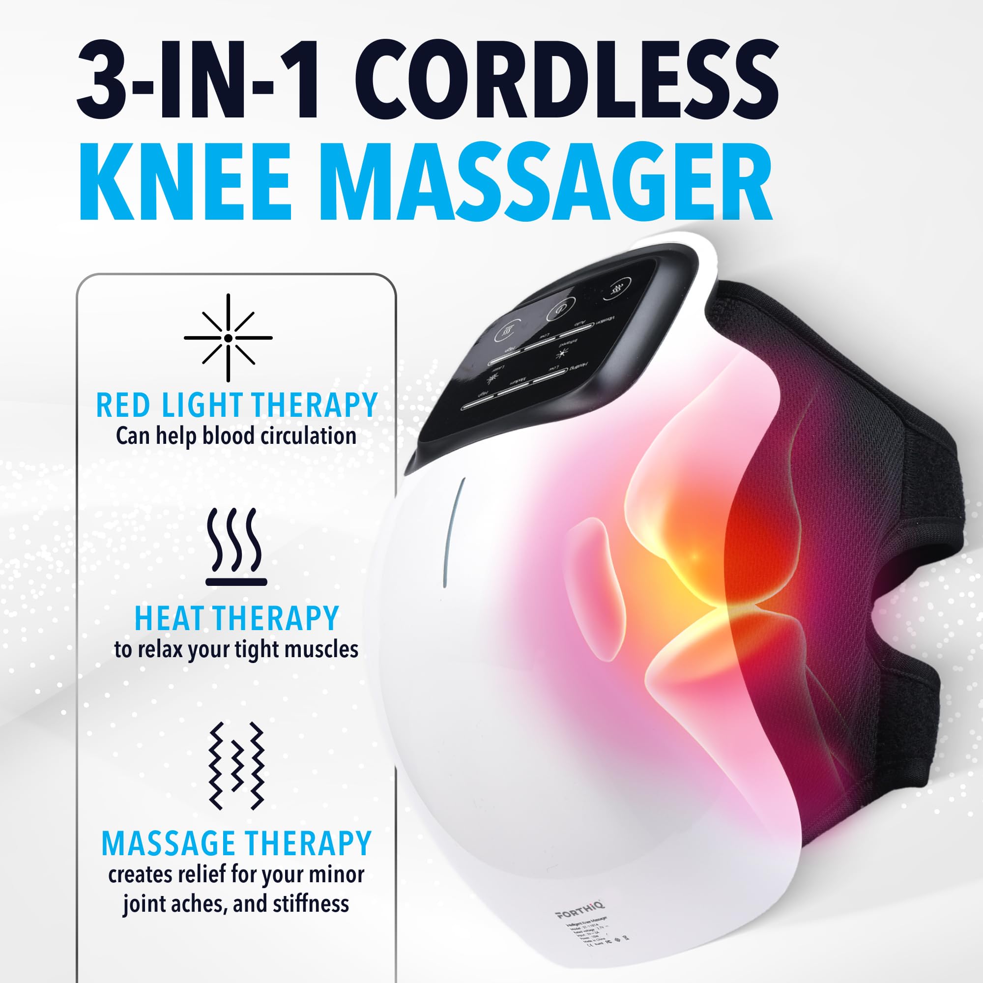 FORTHiQ 3-in-1 Cordless Knee Massager with Heat Therapy, Red Light Therapy & Vibration Massage - 2024 Smart Knee Pain Relief for Arthritis, Joint Pain - FSA/HSA Eligible - Perfect Gift for Seniors, Parents & Grandparents - Use at Home, Office or While Traveling