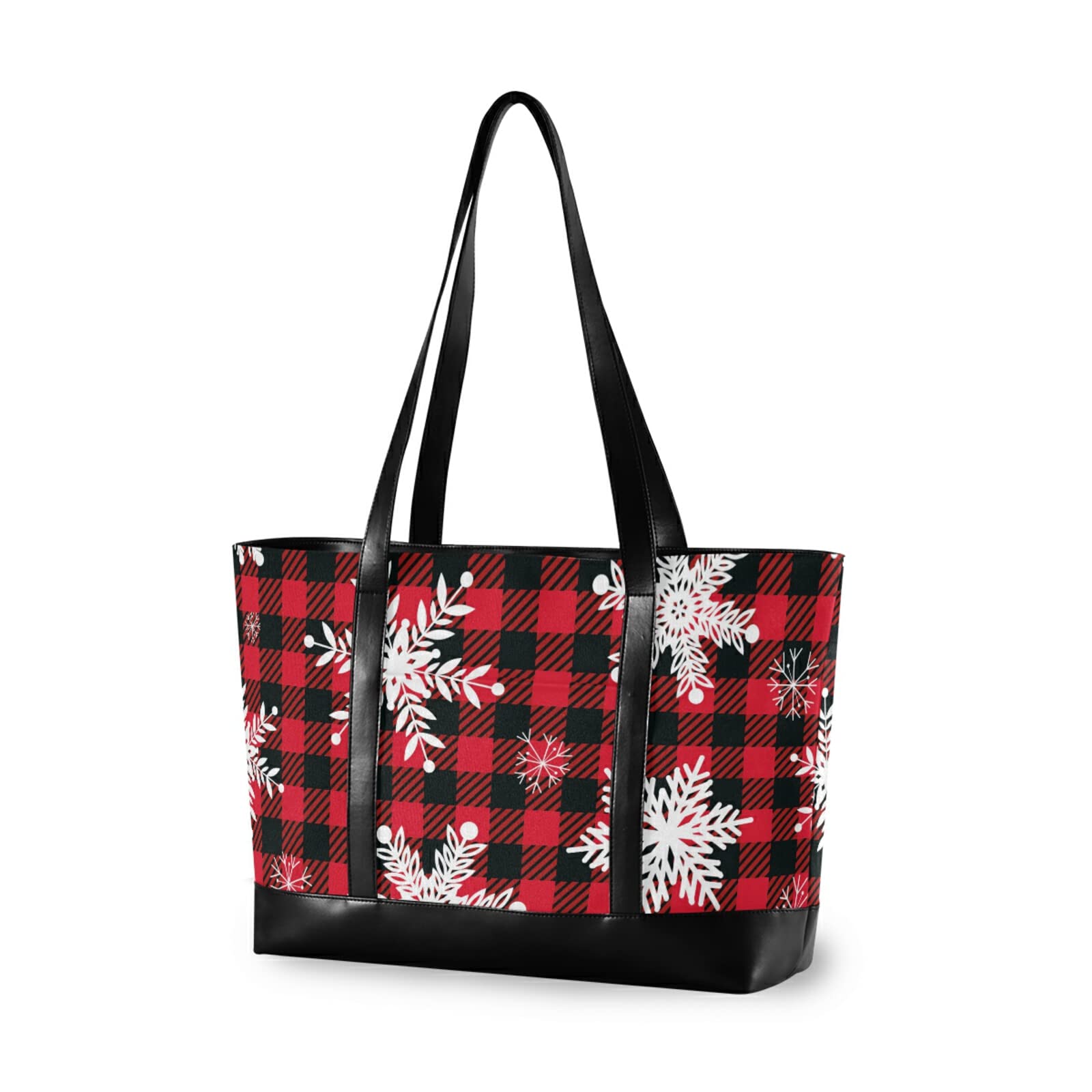 Stylish Red Buffalo Plaid Snowflake Laptop Tote Bag for Women - 15.6 Inch Laptop Organizer Work Purse with Multiple Pockets - Perfect for Teachers, Office Professionals & College Students (Winter Holiday Gift Idea)
