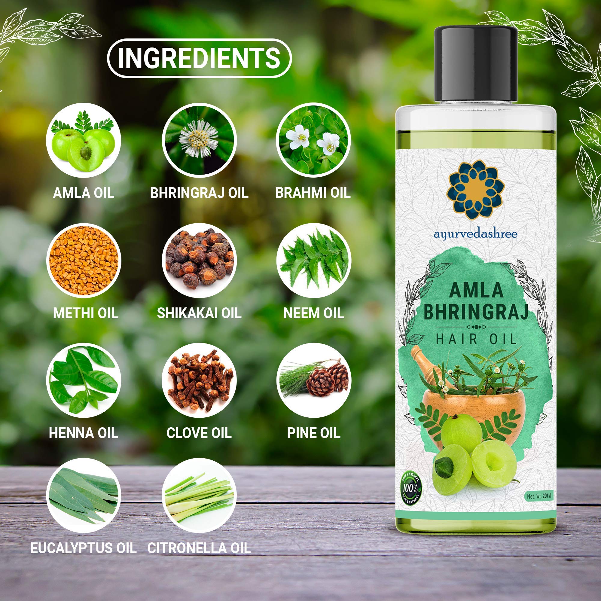 **Organic Hair Growth Oil - 200ml with Amla, Bhringraj, Brahmi & 7 More Herbs for Stronger, Healthier Hair - Perfect for Daily Scalp Massage & Deep Conditioning**