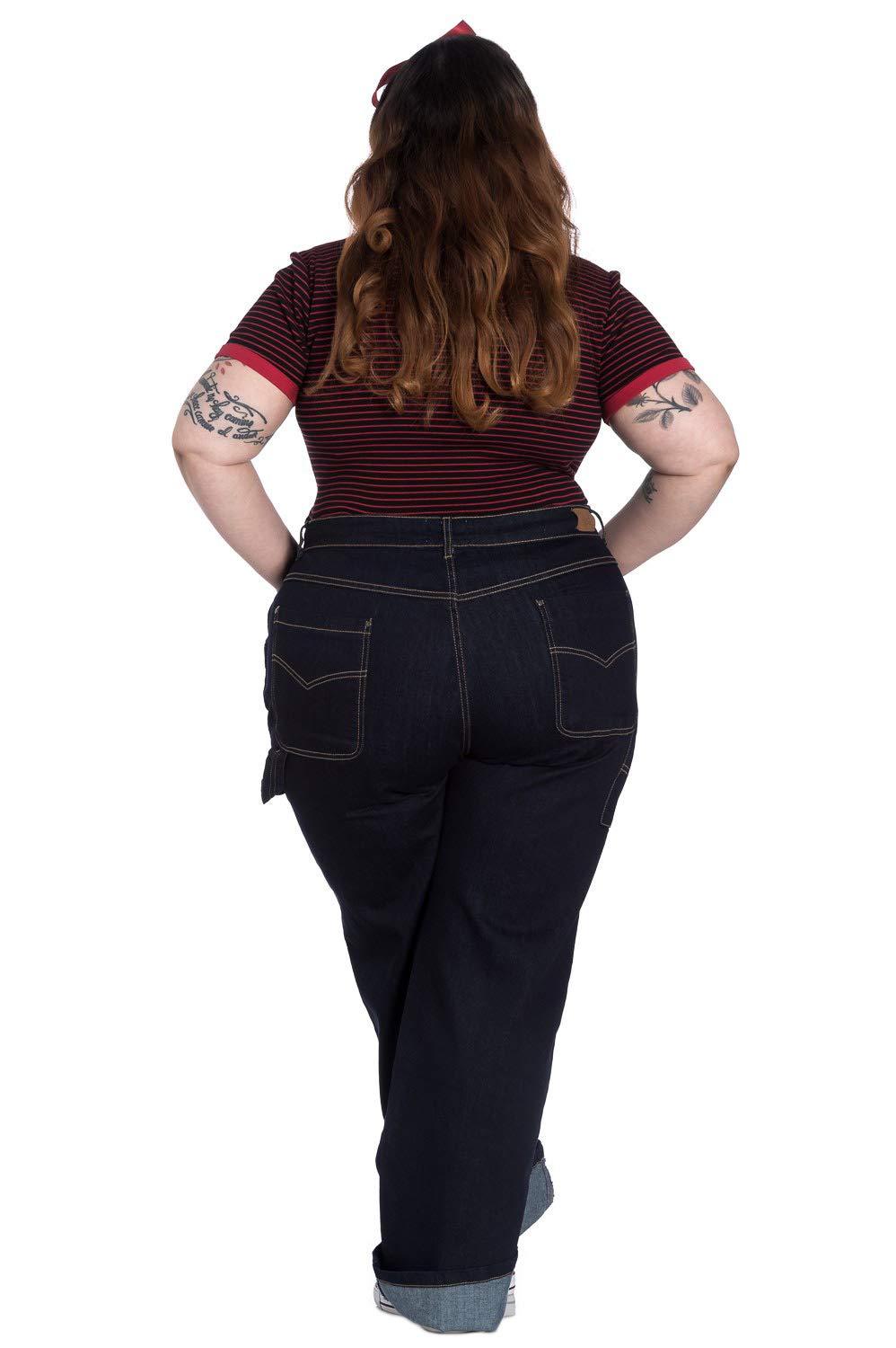 Hell Bunny Carpenter Denim Jeans - 1940s 1950s Vintage Retro High Waisted Rockabilly Pants for Women - Perfect for Pinup, Swing Dance & Vintage Fashion Outfits