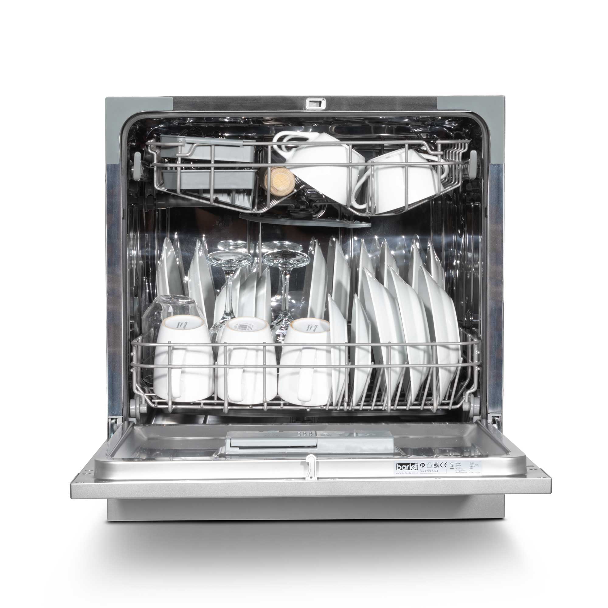 Baridi Compact Tabletop Dishwasher - 8 Place Settings, 6 Wash Programs, Ultra Quiet (42dB), 8L Capacity in Sleek Silver (Model DH87) | Perfect for Small Apartments, RVs, Dorms & Kitchenettes