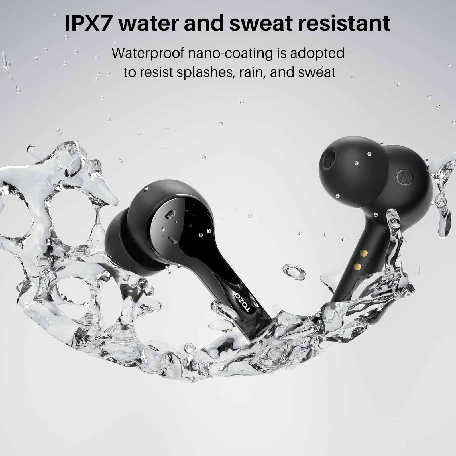 TOZO T9 True Wireless Earbuds with Active Noise Cancelling, 4 Mics for Crystal Clear Calls, Deep Bass, Bluetooth 5.3, IPX7 Waterproof, Wireless Charging Case - Black (Renewed) - Perfect for Workouts, Commuting & Travel
