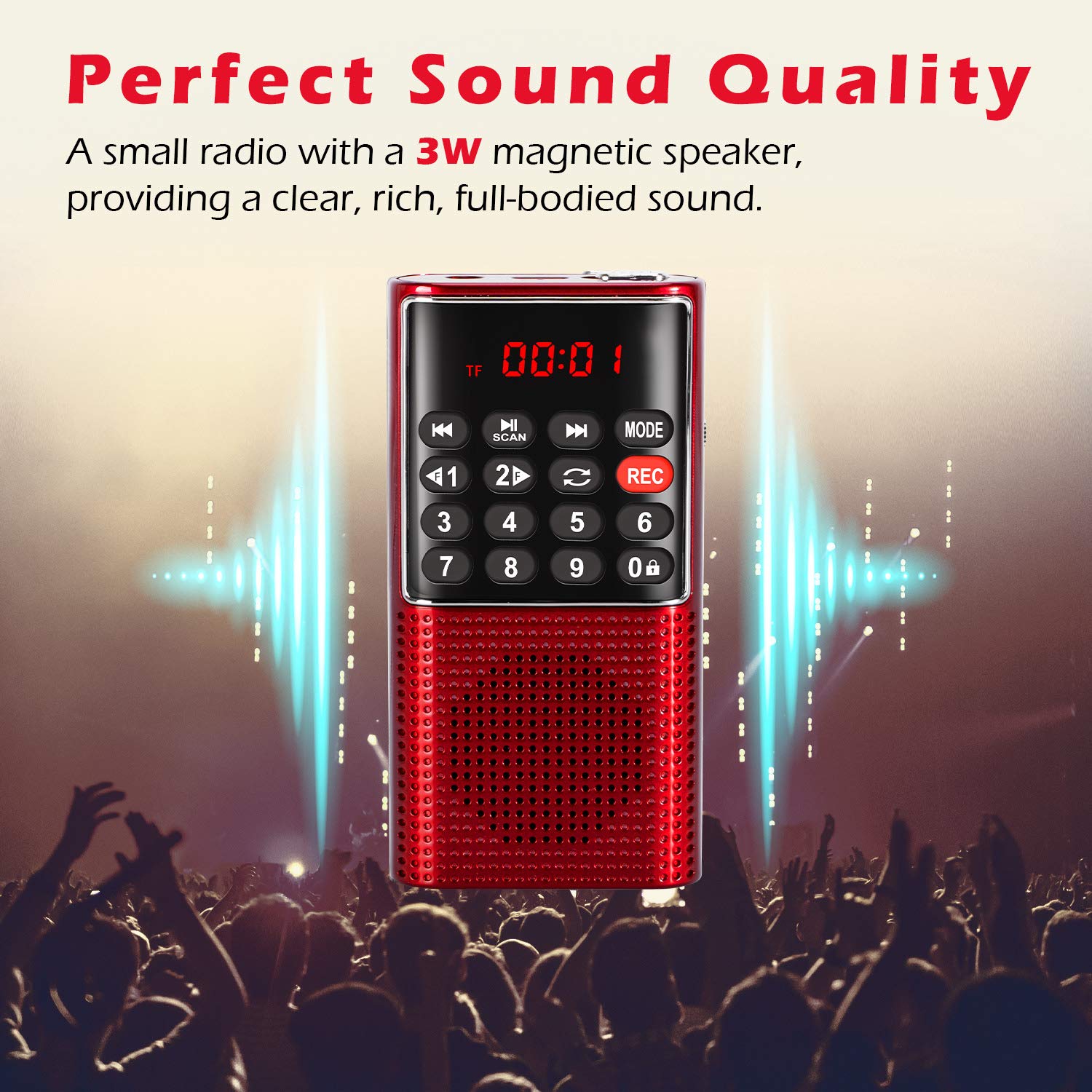 PRUNUS J-985 Mini AM/FM Stereo Portable Radio with Headphones - Battery Operated, Clip & Lock Key, Compact Design for Outdoor, Travel, Emergency Use | J-328 Pocket FM Walkman Radio with Voice Recorder