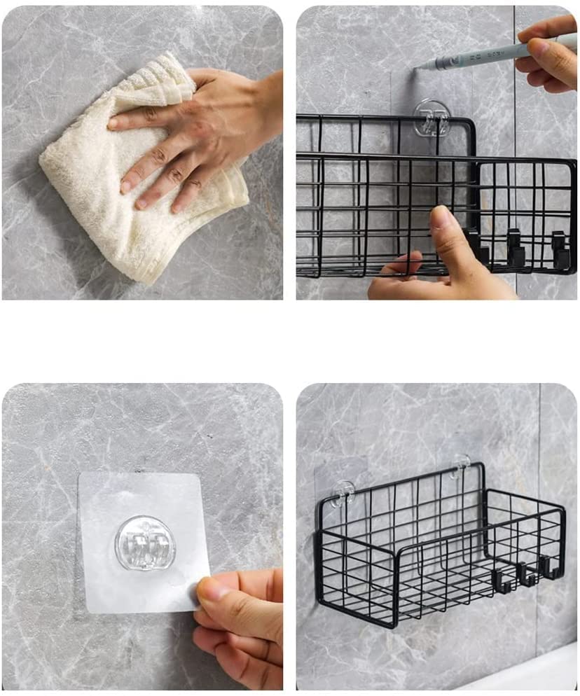 MUSUMI No-Drill Wall Mounted Bathroom Shelf - Rustproof Stainless Steel Storage Organizer for Bathroom, Kitchen, Toilet - Space Saving Hanging Basket & Shelf (Black) - Perfect for Small Spaces, Apartments & RV Bathrooms