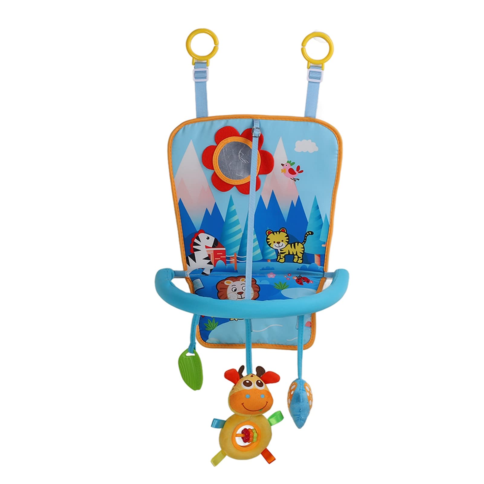 Alomejor Soft Cotton Cloth Car Seat Toys for Babies - Cute Cartoon Puzzle with Mirror & Teether - Safe Travel Toys for Newborns & Infants - Perfect for Road Trips, Stroller Rides & Playtime