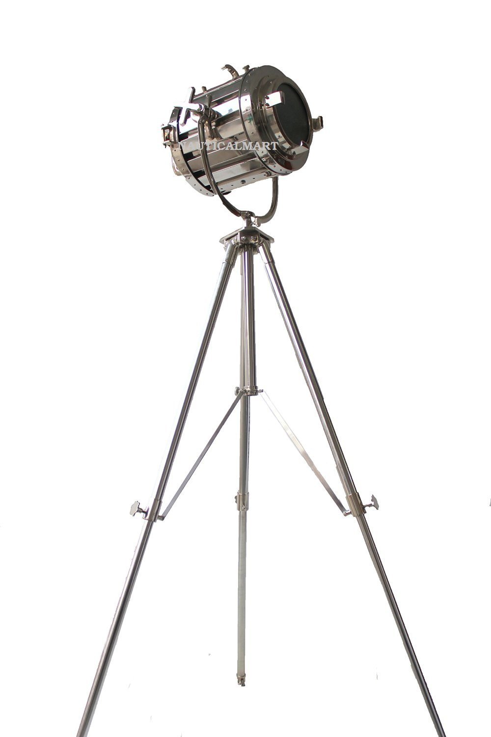 NAUTICALMART Marine Style Chrome Tripod Floor Lamp - Adjustable Height Modern Lighting for Living Room, Bedroom & Office - Coastal & Nautical Home Decor