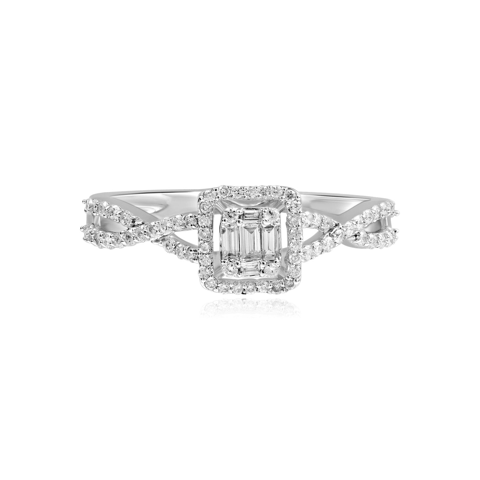 18K White Gold Baguette Halo Diamond Engagement Ring - Perfect for Proposals, Weddings & Anniversary Gifts