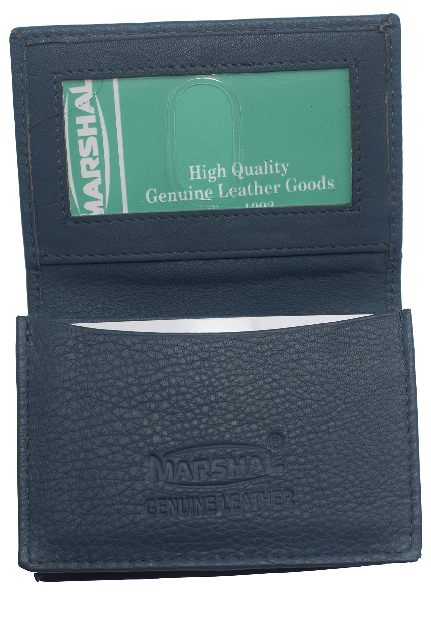 Premium Genuine Leather Business Card Holder - RFID Blocking Credit Card Wallet with ID Window - Slim & Durable Name Card Case for Men & Women - Perfect for Office, Travel, and Networking (Blue)