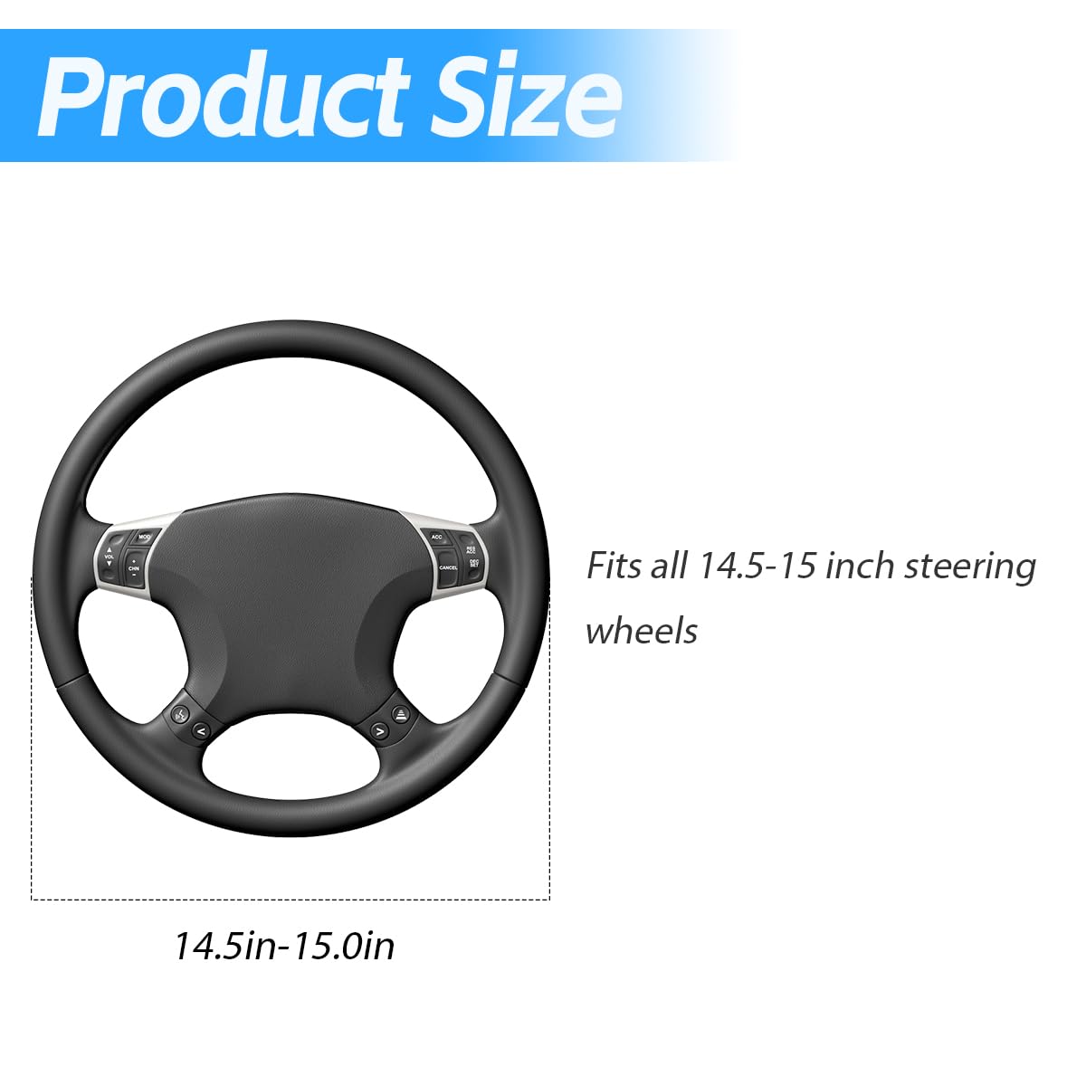 Premium Universal 15 Inch Car Steering Wheel Cover - Anti-Slip Microfiber PU Leather with Elastic Design & Stylish Stitching | Perfect for Men & Women | Enhances Grip & Protects Steering Wheel (Black/Blue) | Ideal for Daily Commutes, Road Trips & All-Season Driving Comfort