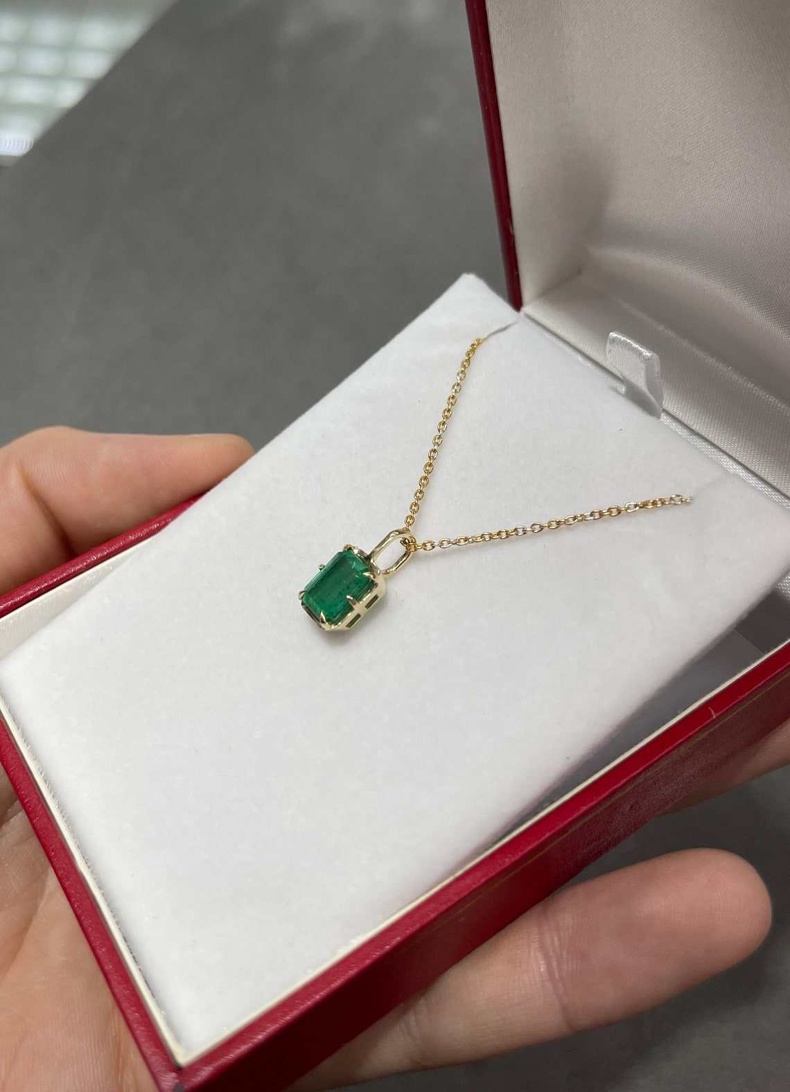 2.02 Carat Natural Dark Green Emerald Georgian Style Solitaire Pendant in 14K Gold - Elegant Necklace for Weddings, Anniversaries & Special Occasions