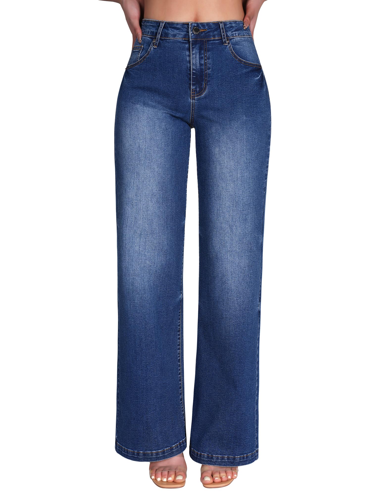 Roswear Women's Wide Leg Jeans - High Waisted Stretchy Denim Pants for Casual & Office Wear | Comfortable Plus Size Trousers for Everyday Outfits