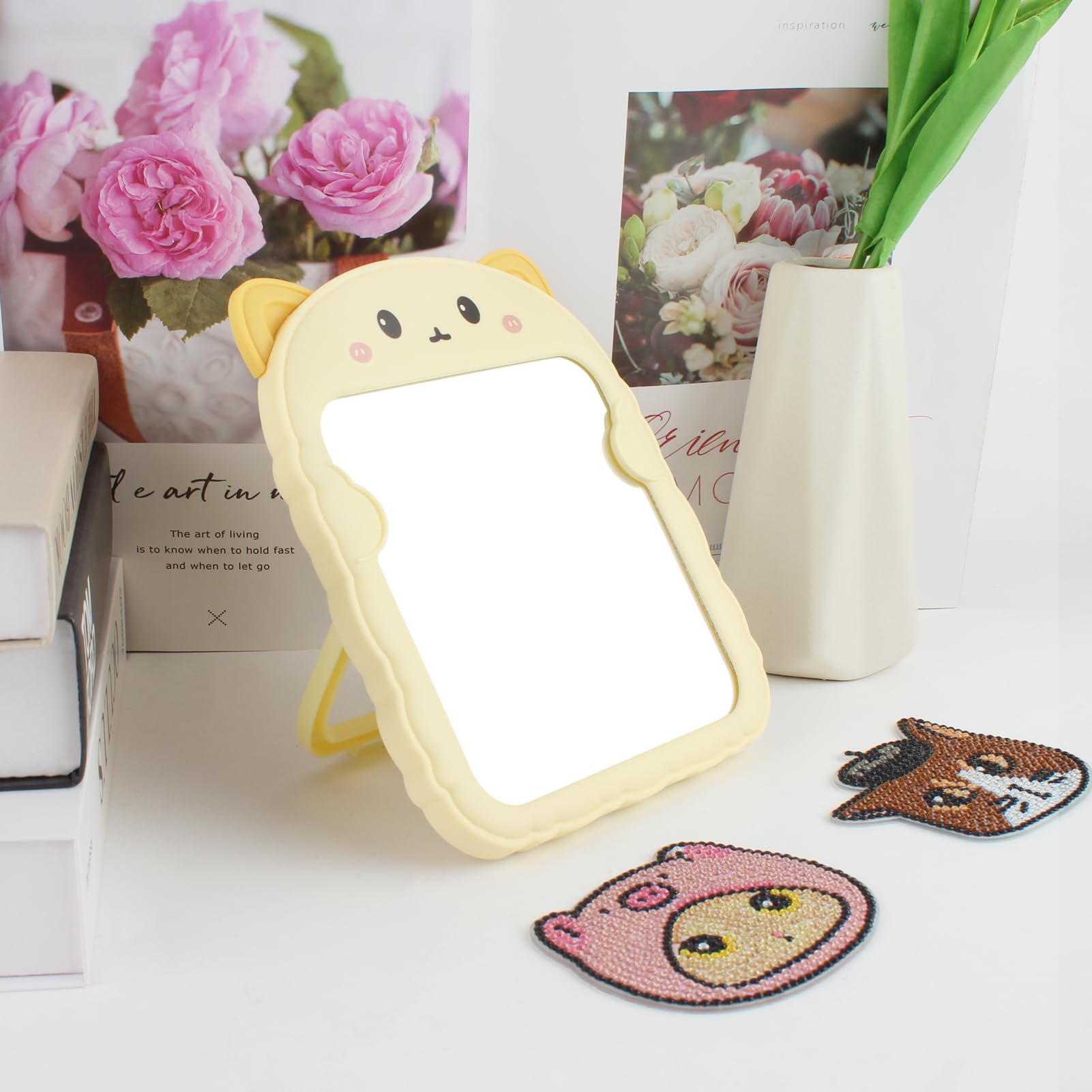 Cute Cartoon Cat Desk Mirror with Stand - Portable Vanity Mirror for Girls & Kids, Perfect for Bedroom, Bathroom, Dorm & Travel | TBWHL