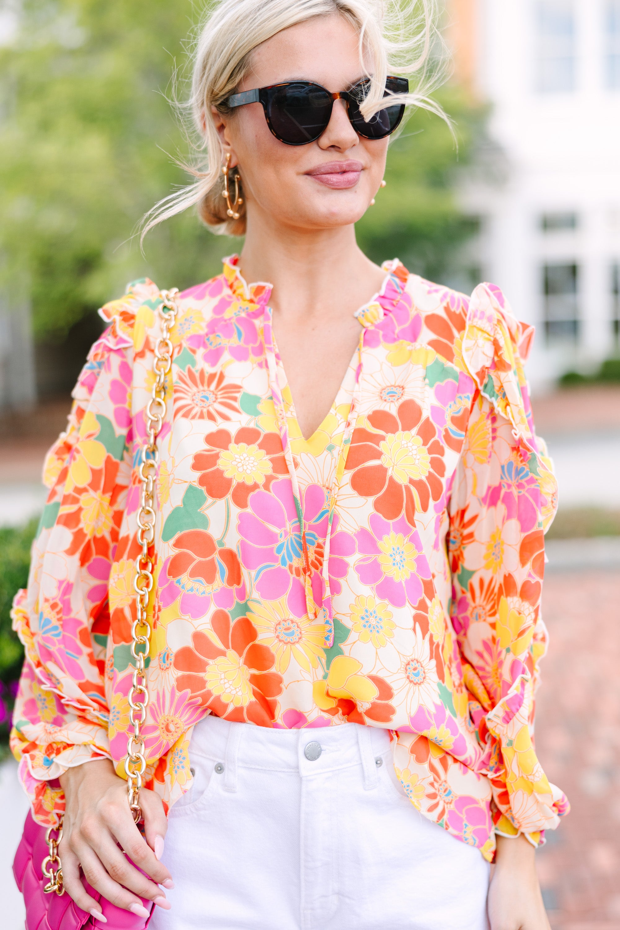 Call On You Yellow Floral Blouse - Women's Elegant Spring Summer Floral Print Tops for Casual Wear, Office & Date Night