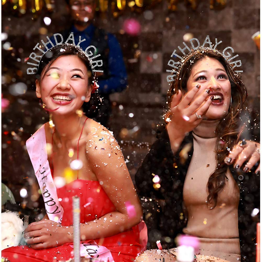 Sparkling Rhinestone Birthday Tiara Headband for Women & Girls - Princess Crown for Birthday Parties, Celebrations & Special Occasions - Silver Happy Birthday Accessories