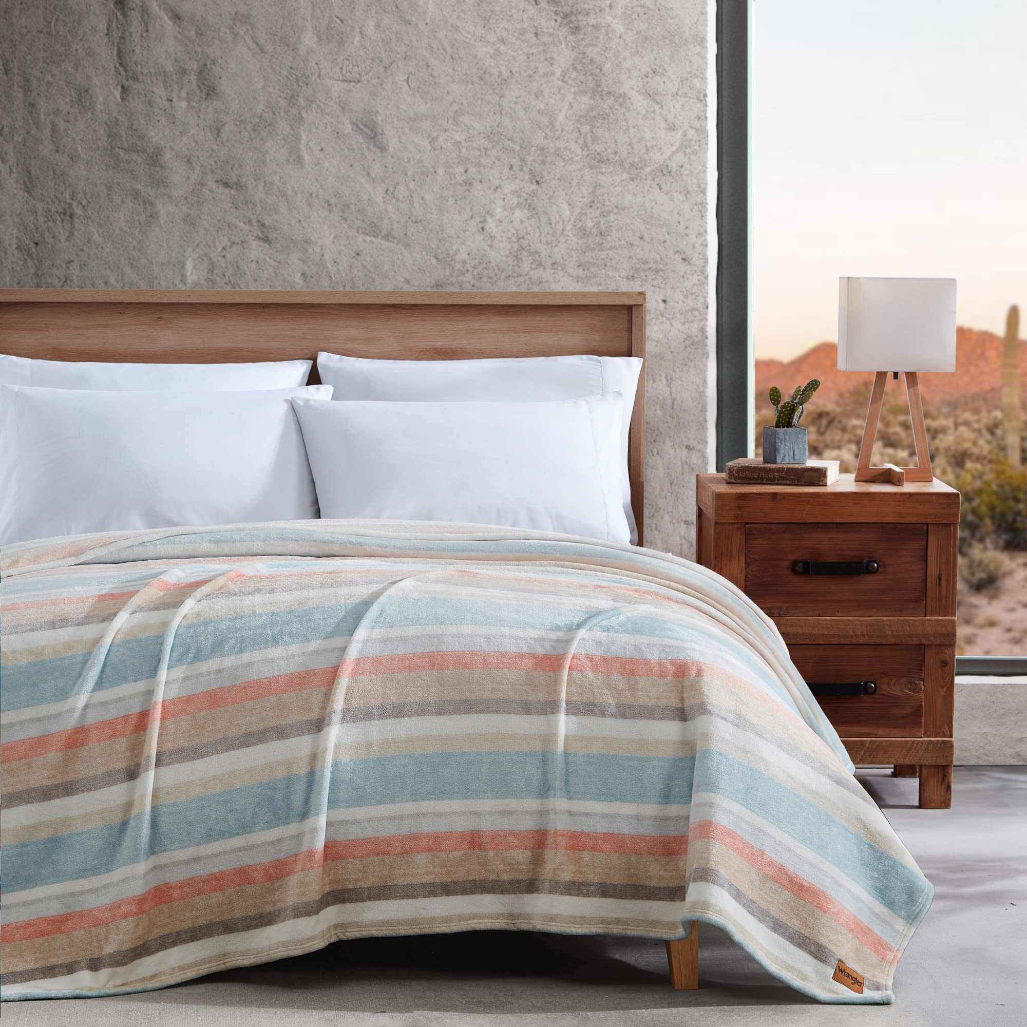 Wrangler Ultra Soft Plush Fleece Blanket - Full/Queen Size Yellowstone Inspired Bedding | Warm & Cozy for Bed, Couch, Camping (Glen Canyon Stripe Blue)