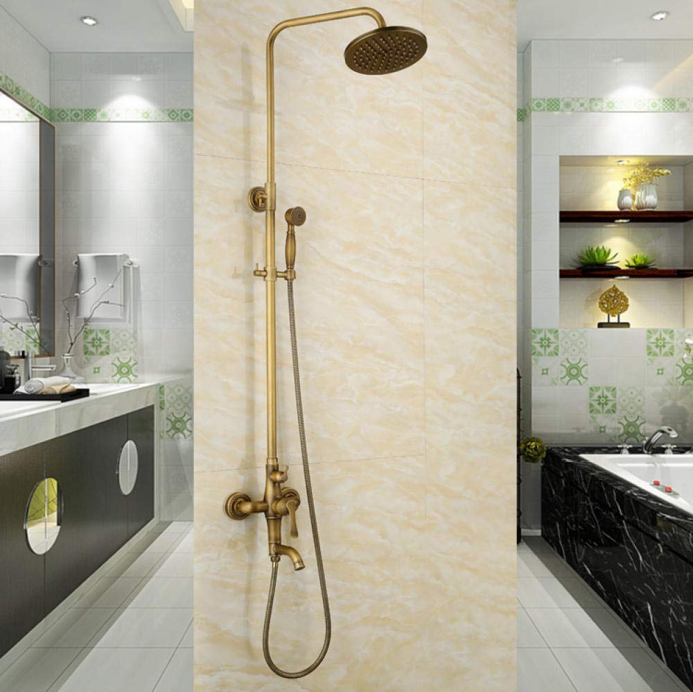 Vintage Brass Wall-Mounted Rain Shower Faucet Set with Handheld Shower - Bathroom Rainfall Shower System for Spa-Like Experience | Perfect for Modern & Luxury Bathroom Renovations