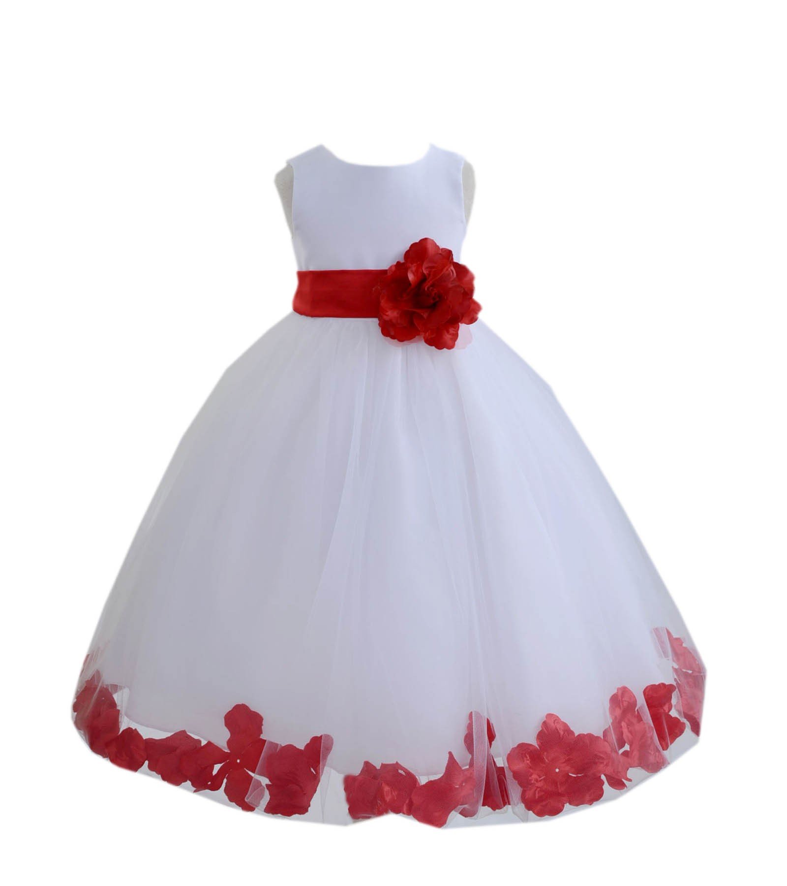 White Tulle Rose Petals Flower Girl Dress - Elegant Christening Gown 302T Size 12 | Perfect for Weddings, Baptisms & Special Occasions
