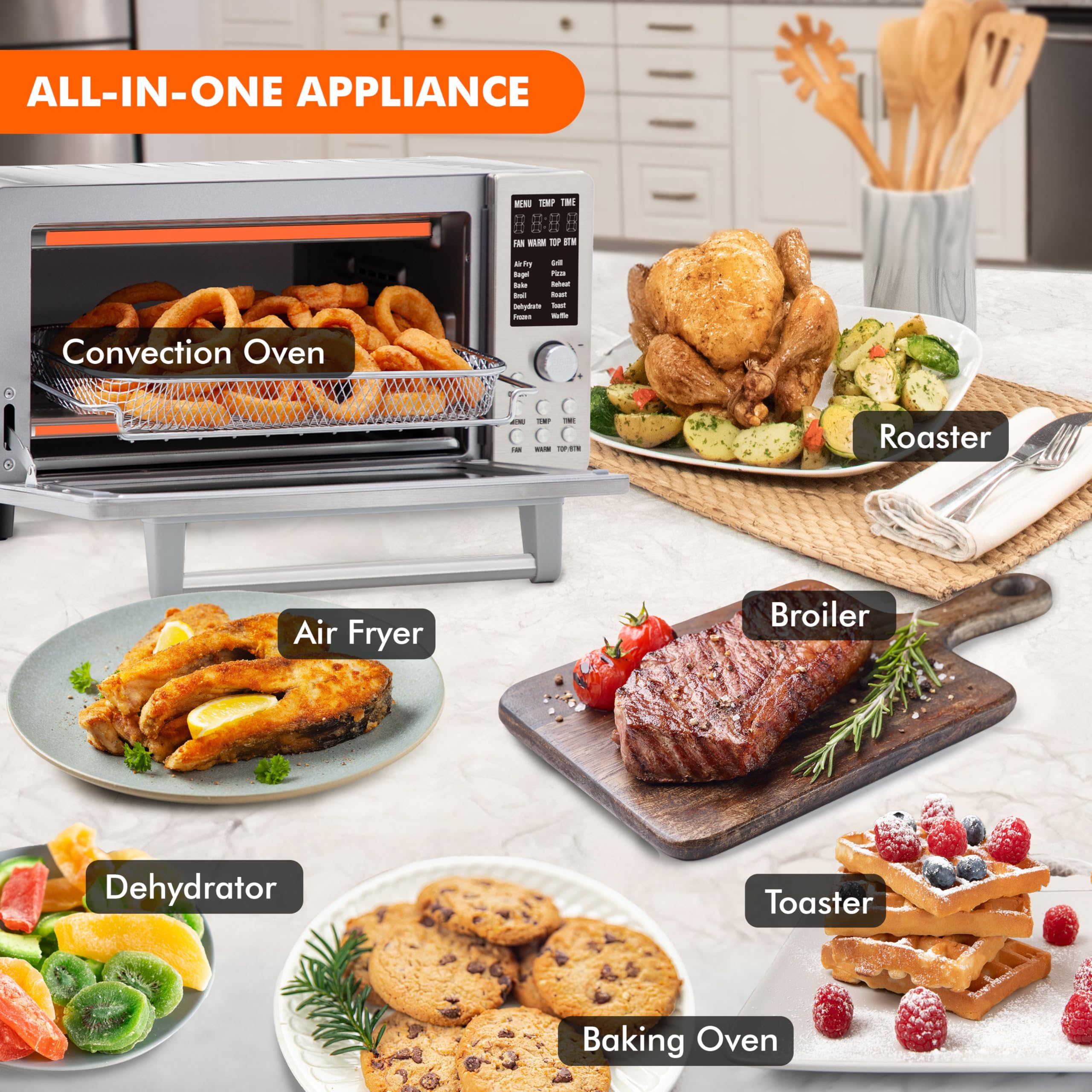 Nuwave Bravo 12-in-1 Air Fryer Toaster Oven with Convection - 1800W, 21QT Large Capacity, 50°-450°F Temperature Control, Adjustable Top & Bottom Heaters, PFAS-Free Stainless Steel - Perfect for Baking, Roasting & Air Frying in Small Kitchens