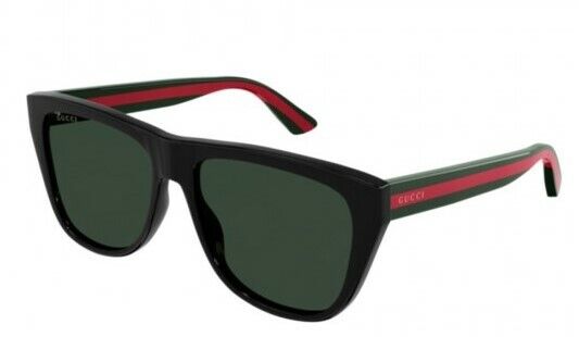 Gucci GG 0926S 006 Black/Green Flat Top Unisex Sunglasses for Men & Women - UV Protection, Fashionable Square Frame for Outdoor Activities, Beach & Driving