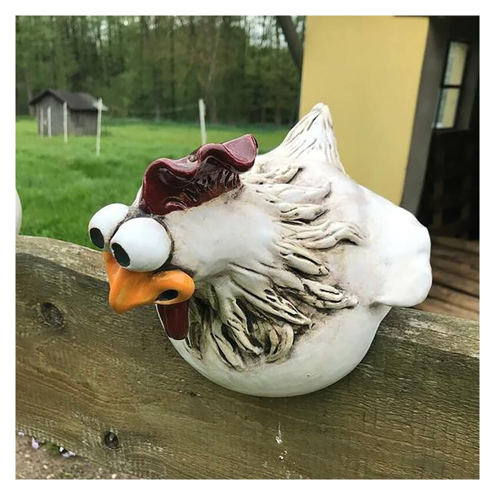 TOMYEUS Metal Chicken Garden Sculpture - Farmyard Yard Art, Resin Chicken Statue for Backyard, Lawn & Outdoor Decor - Perfect for Farmhouse, Countryside & Garden Themed Home Decoration (Color: B)