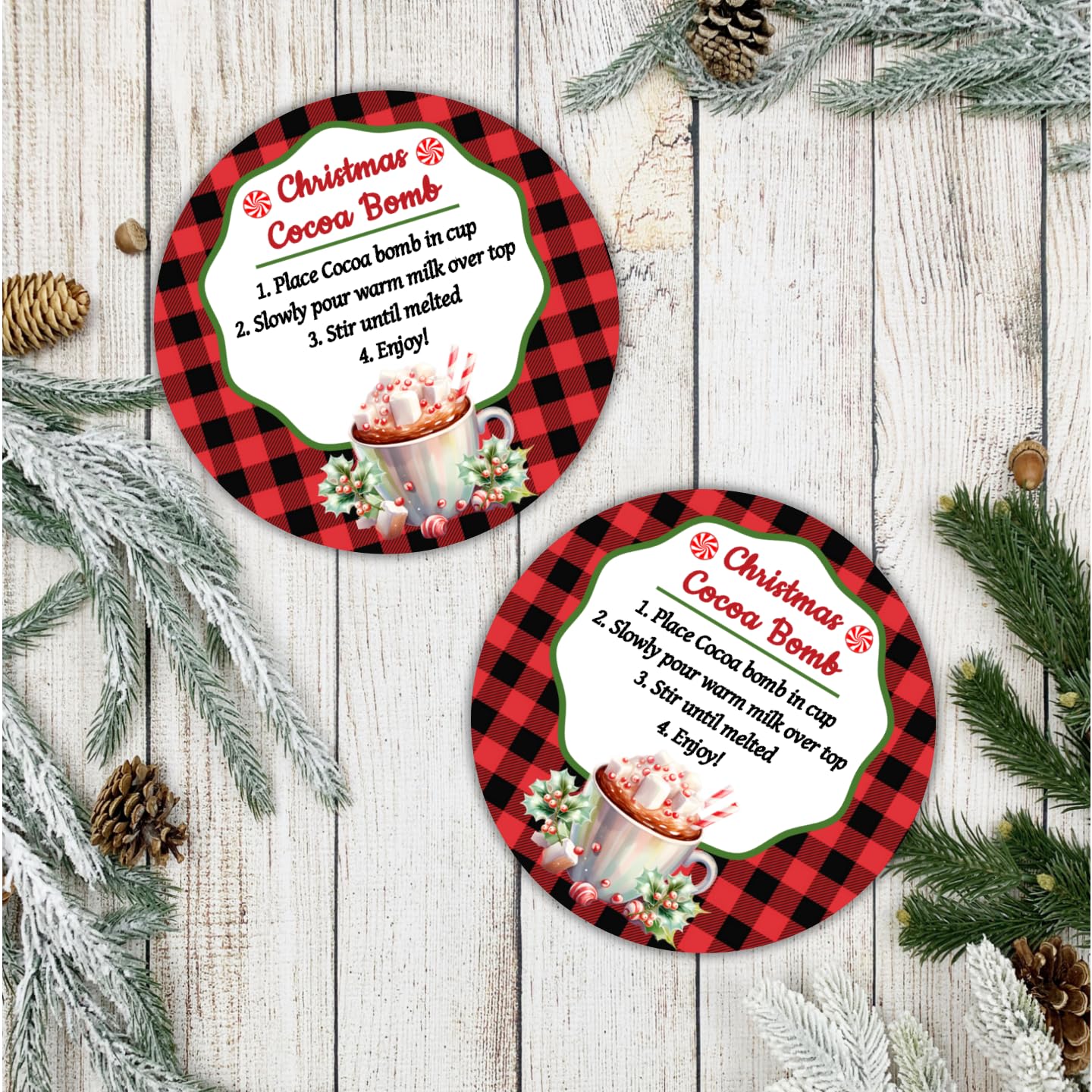 40 Christmas Hot Chocolate Cocoa Bomb Stickers - Waterproof Peel & Stick Labels with Instructions - Perfect for Holiday Gifts, Party Favors & DIY Treats