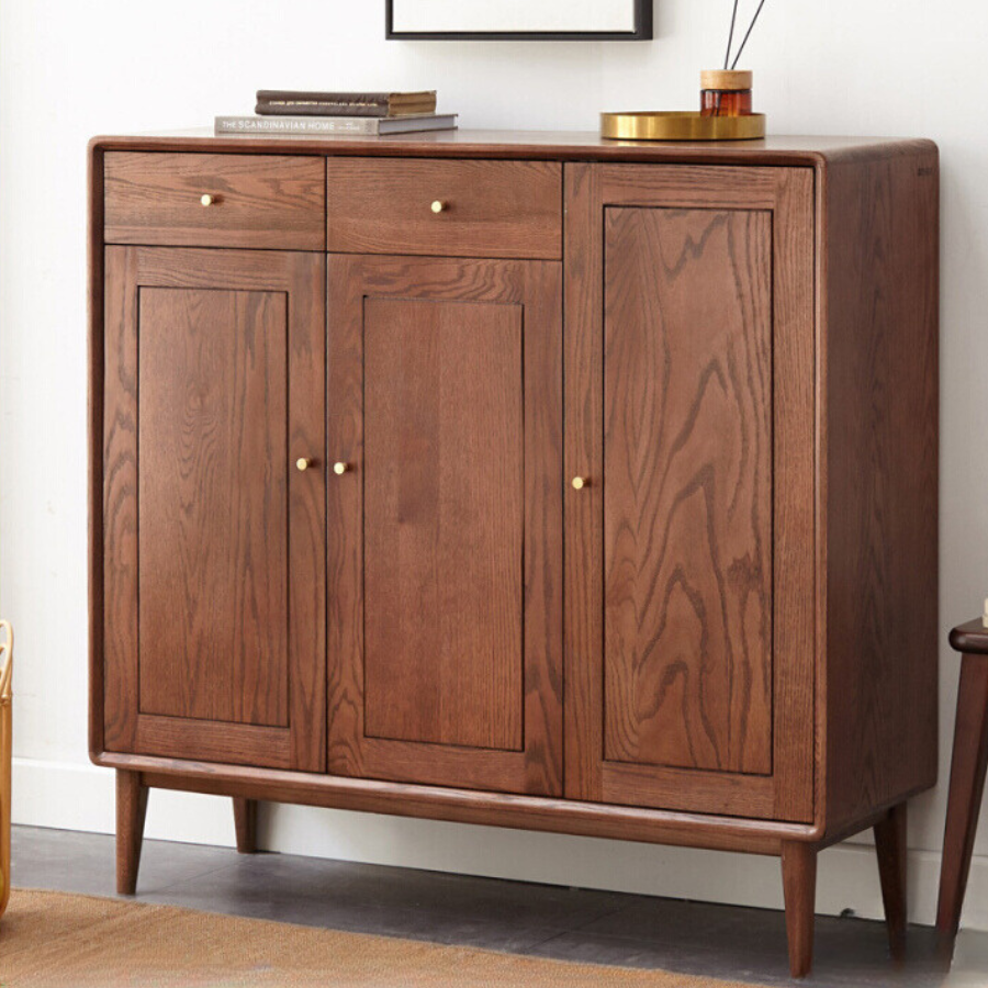Solid Oak Wood Shoe Storage Cabinet - Modern Entryway Organizer with Ventilation Holes | Perfect for Small Spaces, Hallway, Mudroom & Apartment Entry
