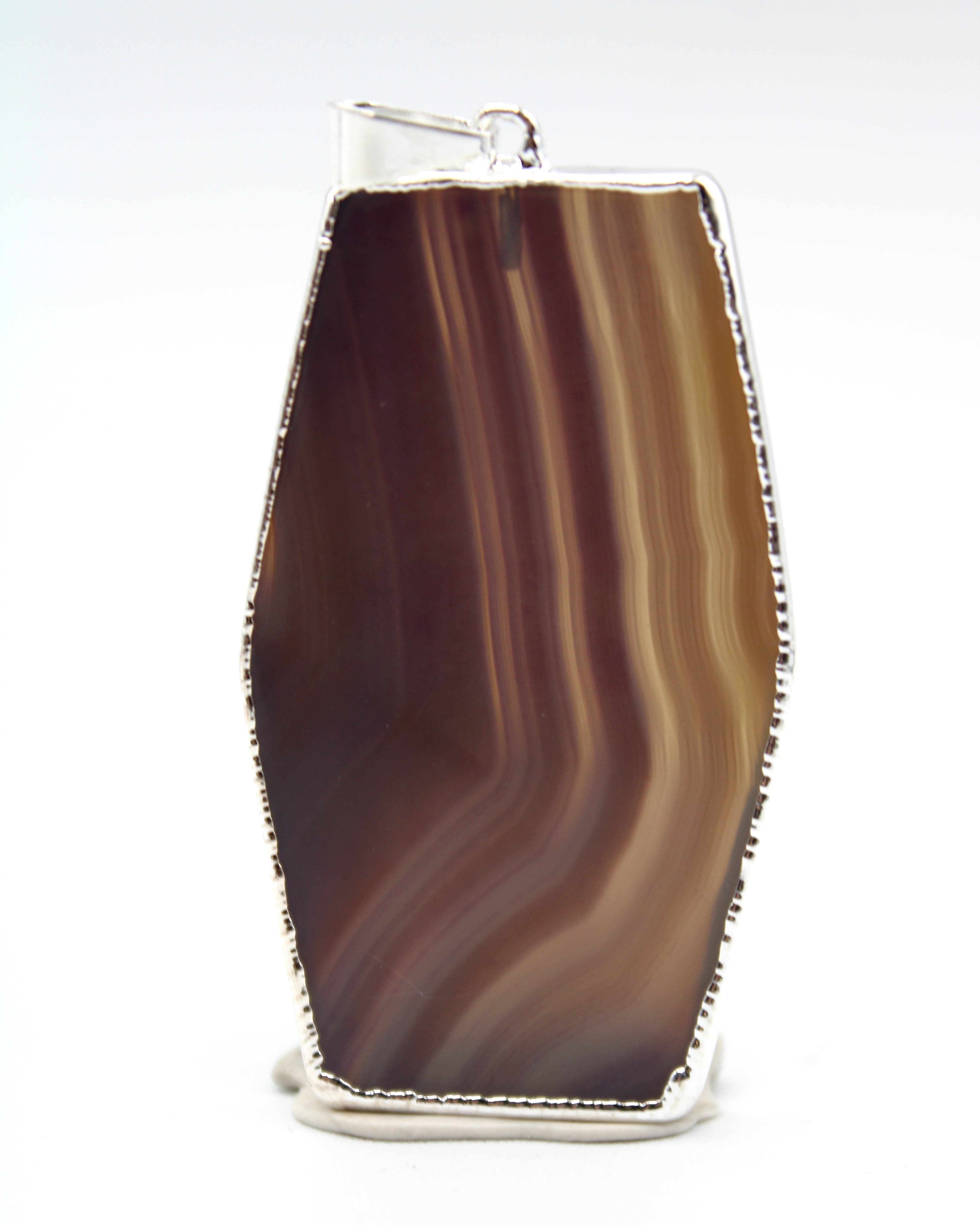 Gothic Coffin Shaped Agate Slice Pendant Necklace - Natural Stone Jewelry for Men & Women - Perfect for Halloween, Dark Fashion & Alternative Style