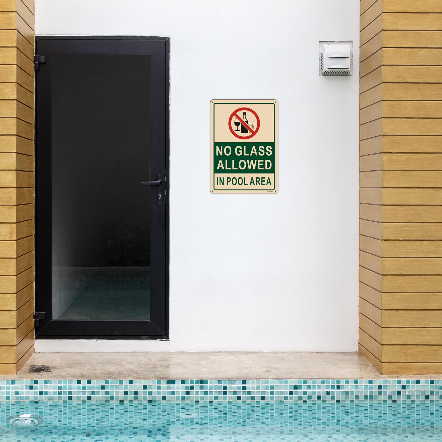 No Glass Allowed in Pool Area Sign 10”x7” - Rust-Free Aluminum Pool Rules & Safety Sign, Weatherproof & Easy to Install (2 Pack) - Perfect for Public Pools, Hotels, and Backyard Swimming Areas