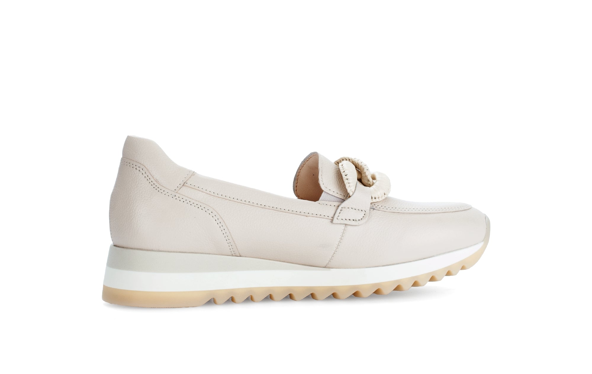 GABOR Women's Cream Leather Low Wedge Loafers with Buckle - Comfortable Casual Slip-On Shoes for Work, Office & Everyday Wear