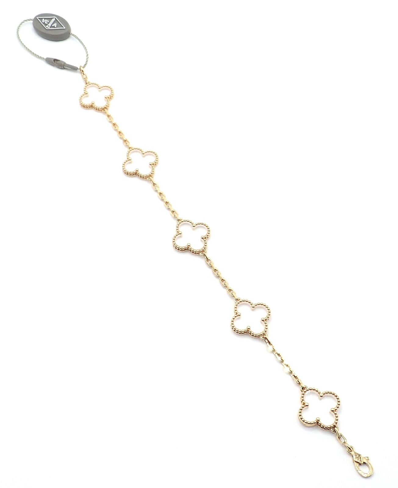 Van Cleef & Arpels 18k Yellow Gold 5 Motif Alhambra Rock Crystal Bracelet with Certificate - Luxury Jewelry for Women, Perfect for Weddings, Parties & Special Occasions