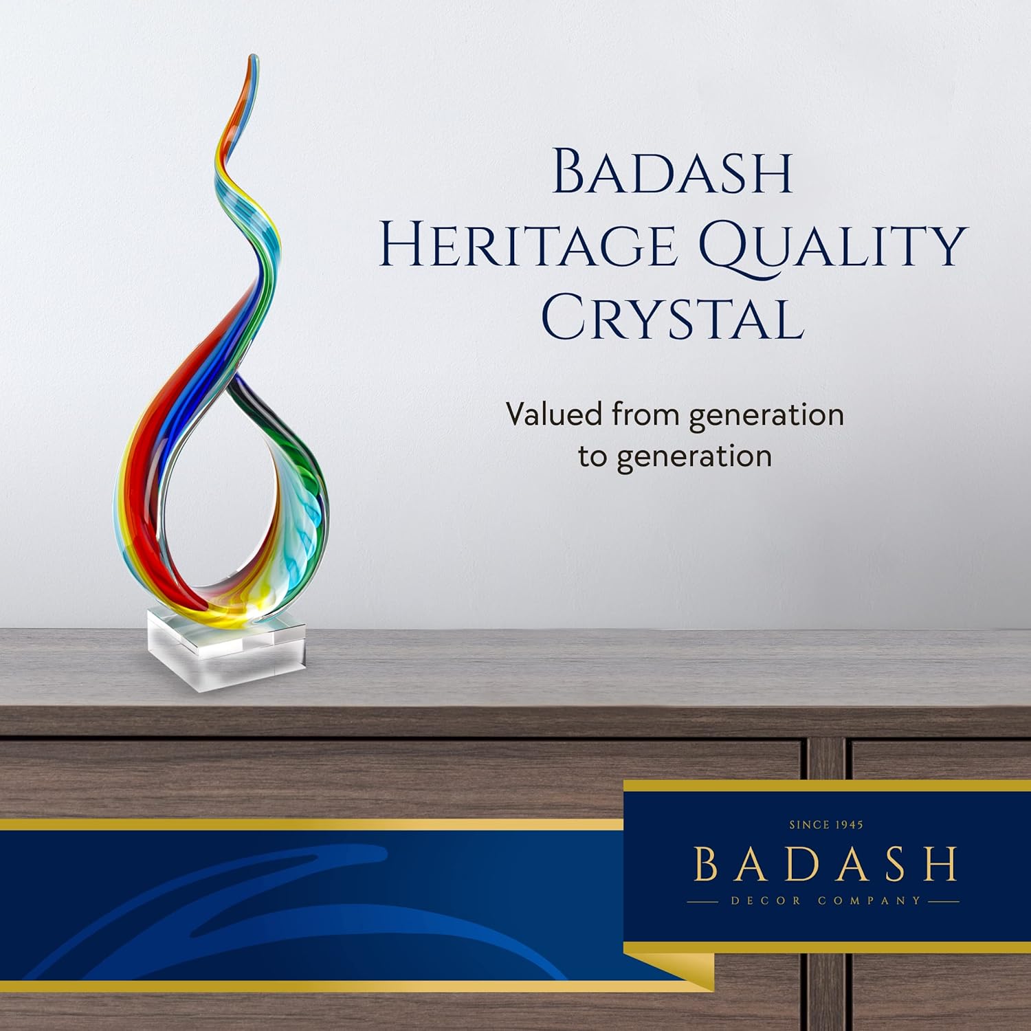 Badash Rainbow Murano Style Glass Sculpture - 18 Inch Hand Blown Art Statue with Crystal Base | Elegant Home Decor for Living Room, Office & Gift Giving